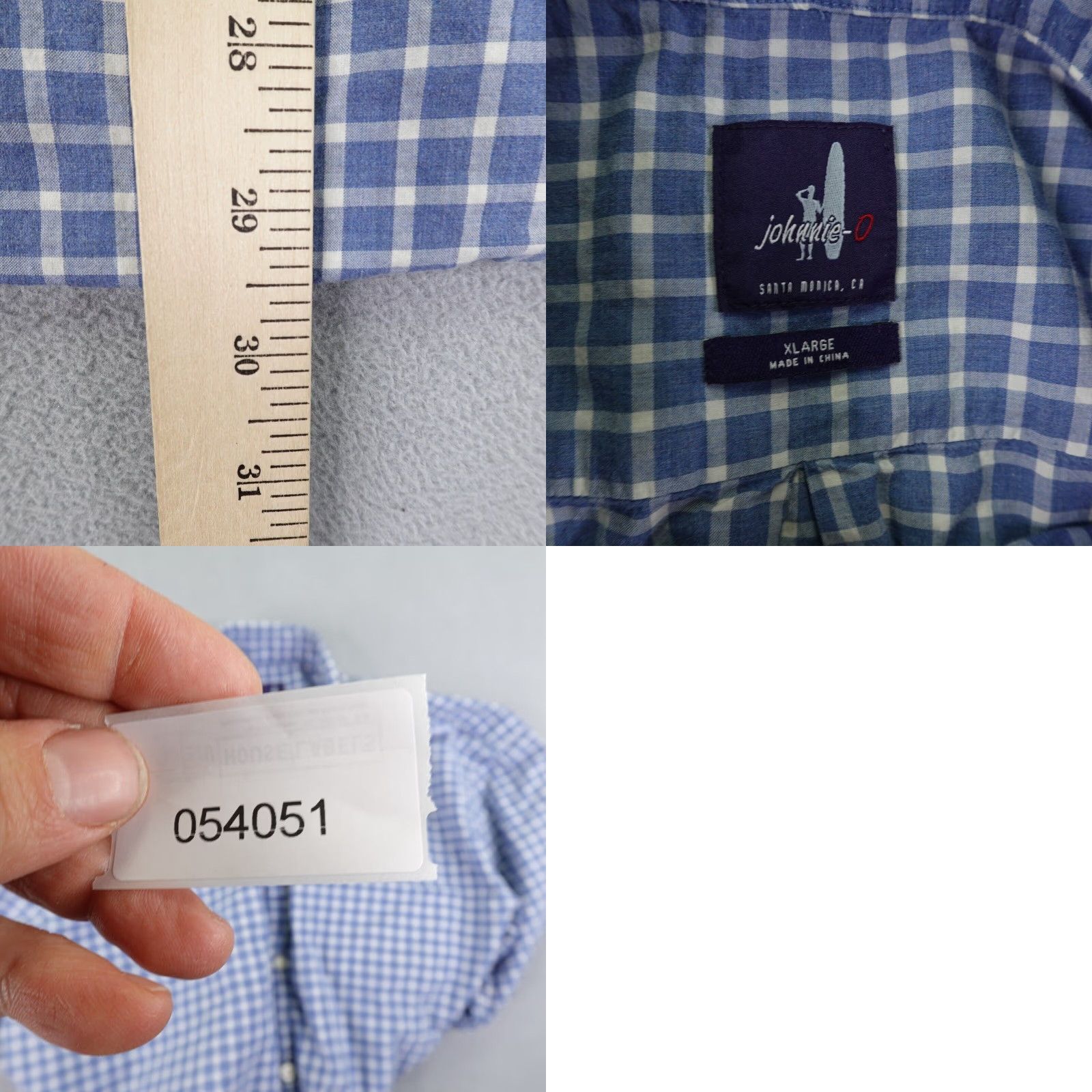 johnnie-O Johnnie O Shirt Mens XL Blue White Plaid Button Up Long Sleeve Surf Lightweight Size US XL / EU 56 / 4 - 8 Thumbnail