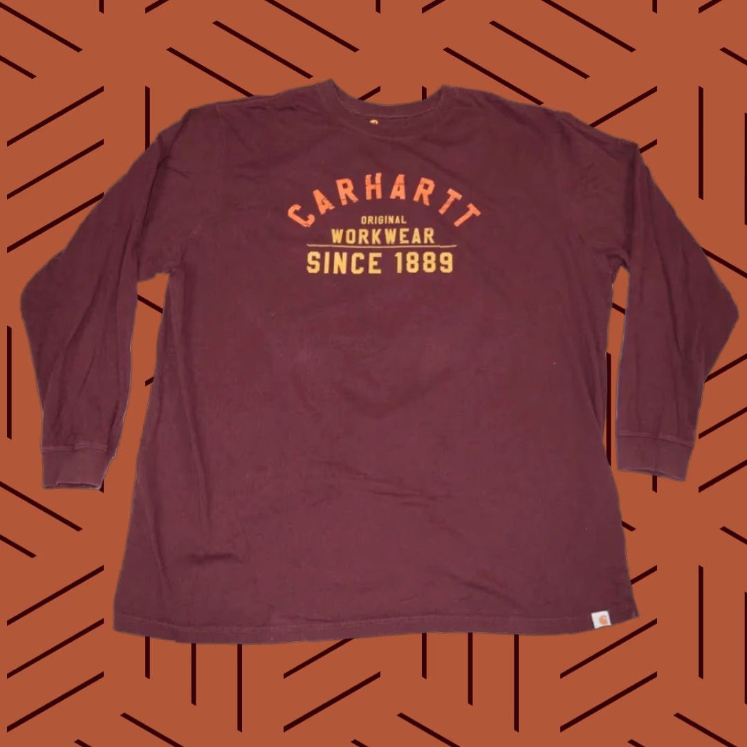 Carhartt Carhartt T-Shirt Mens 3XLT Maroon Graphic Spellout Long Sleeve Tee Work Shirt Size US XXL / EU 58 / 5 - 1 Thumbnail