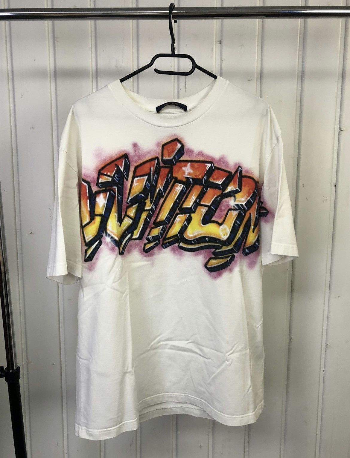 image of Louis Vuitton Virgil Abloh Graffiti Shirt in White, Men's (Size Large)