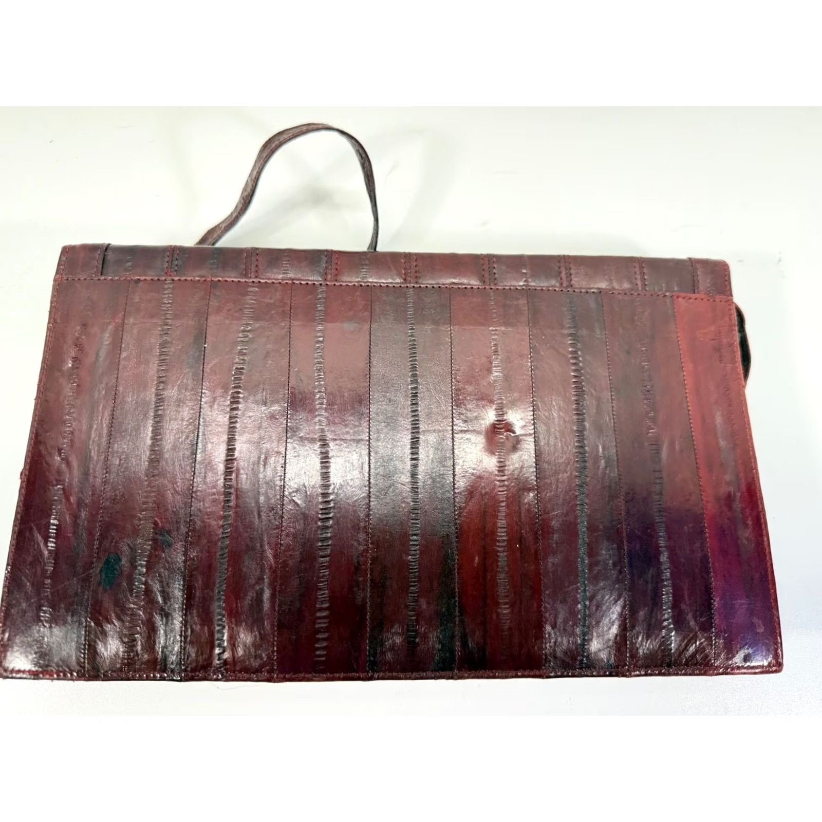 Skin VINTAGE Envelope Clutch Purse Handbag Womens Burgundy Red Eel Skin Leather Size ONE SIZE - 6 Thumbnail