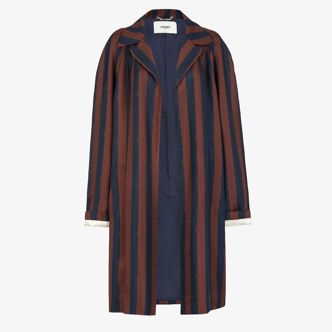 Fendi o1y0925 Striped Overcoat in Brown/Midnight Blue Size M / US 6-8 / IT 42-44 - 1 Thumbnail