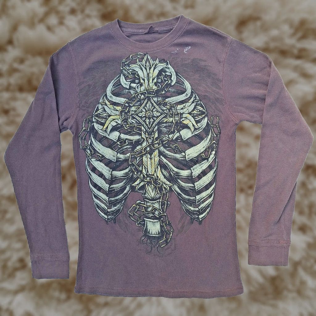 Vintage VINTAGE Y2K Skeleton Ribs Wings Graphic Thermal Long Sleeve ...
