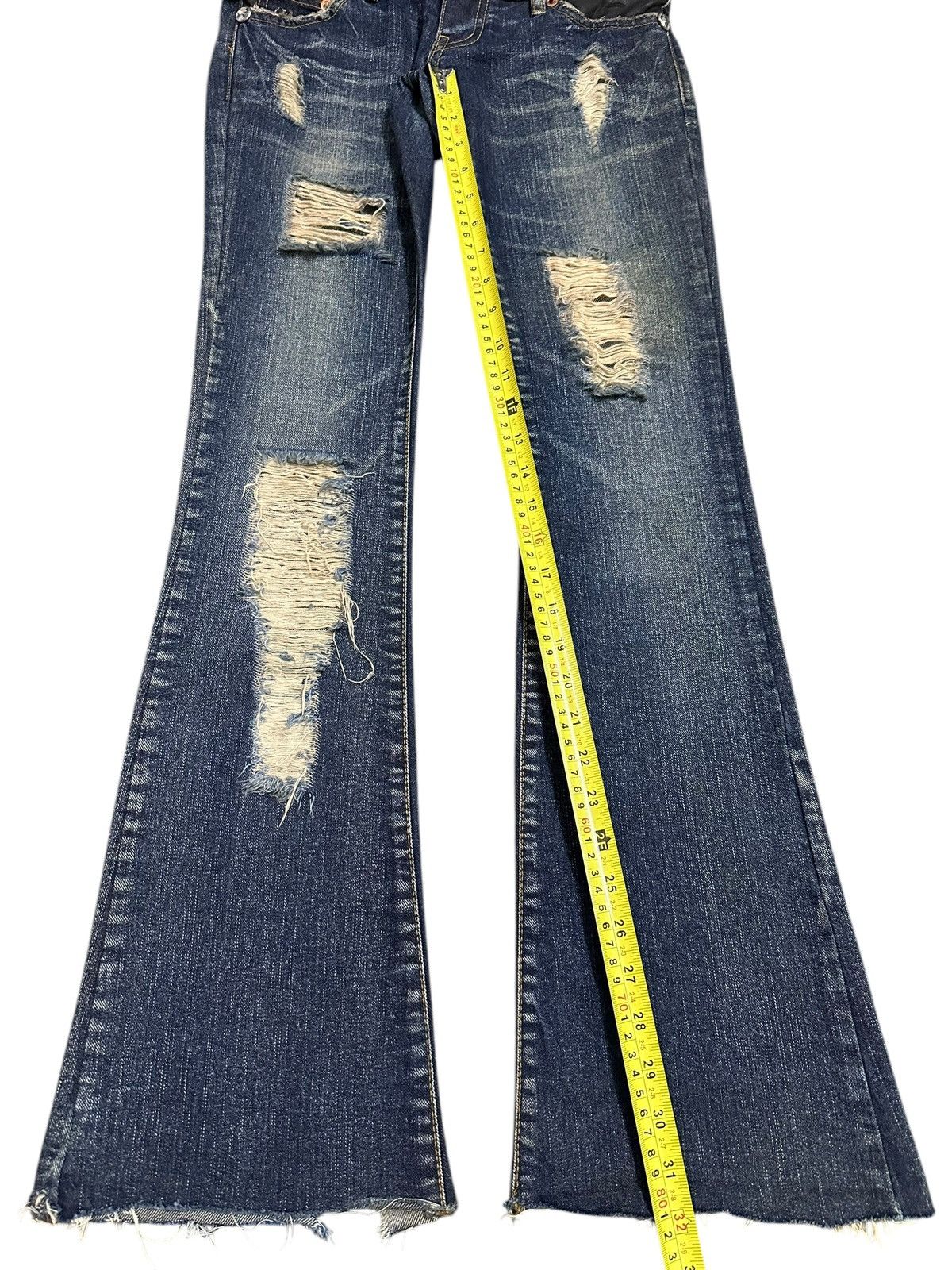 If Six Was Nine Vintage Japanese Brand Double Waist Distressed Flare Jeans Size US 28 / EU 44 - 13 Thumbnail