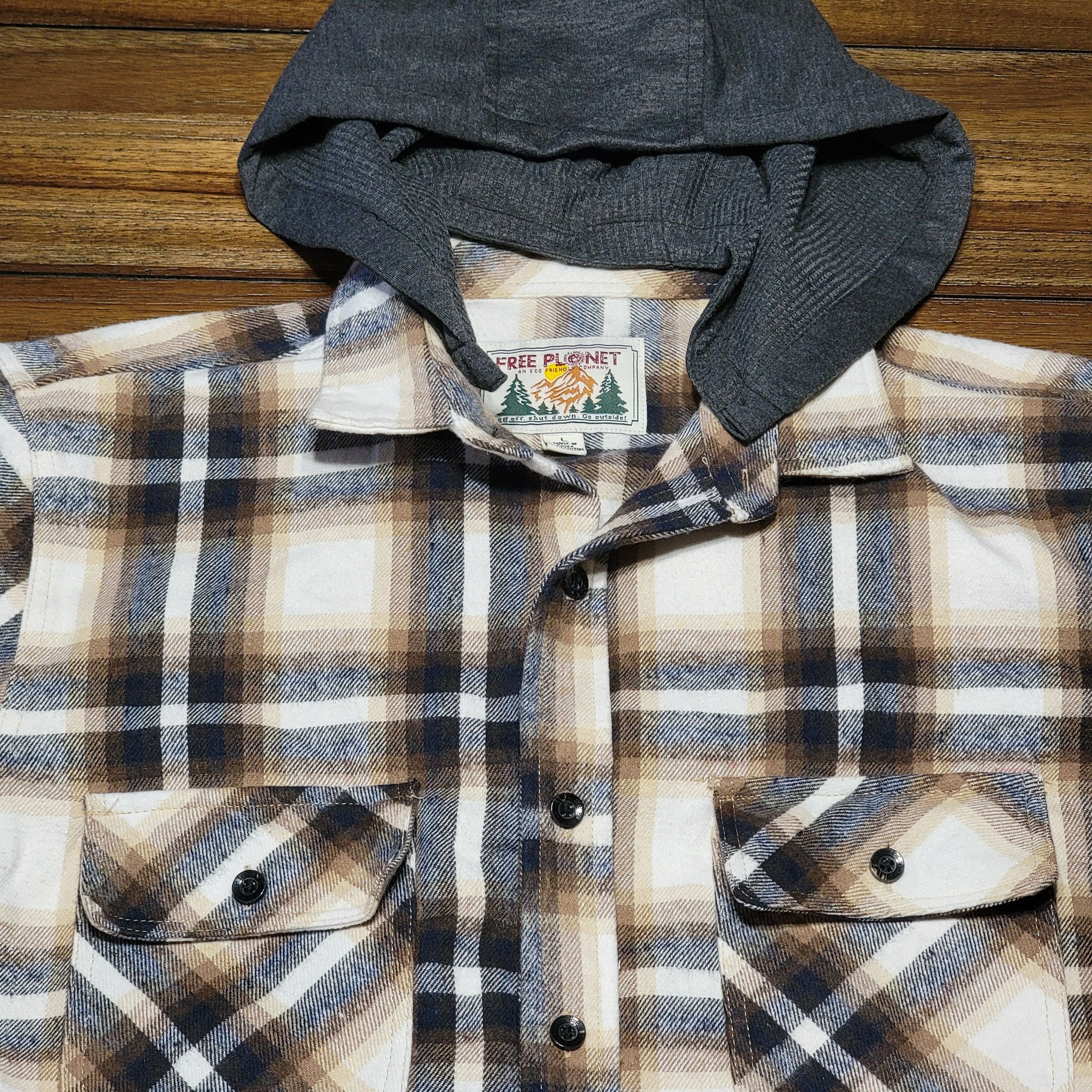 Free Planet Free Planet LS Flannel Shirt w/ Detachable Hood - Size Large Size US L / EU 52-54 / 3 - 2 Thumbnail
