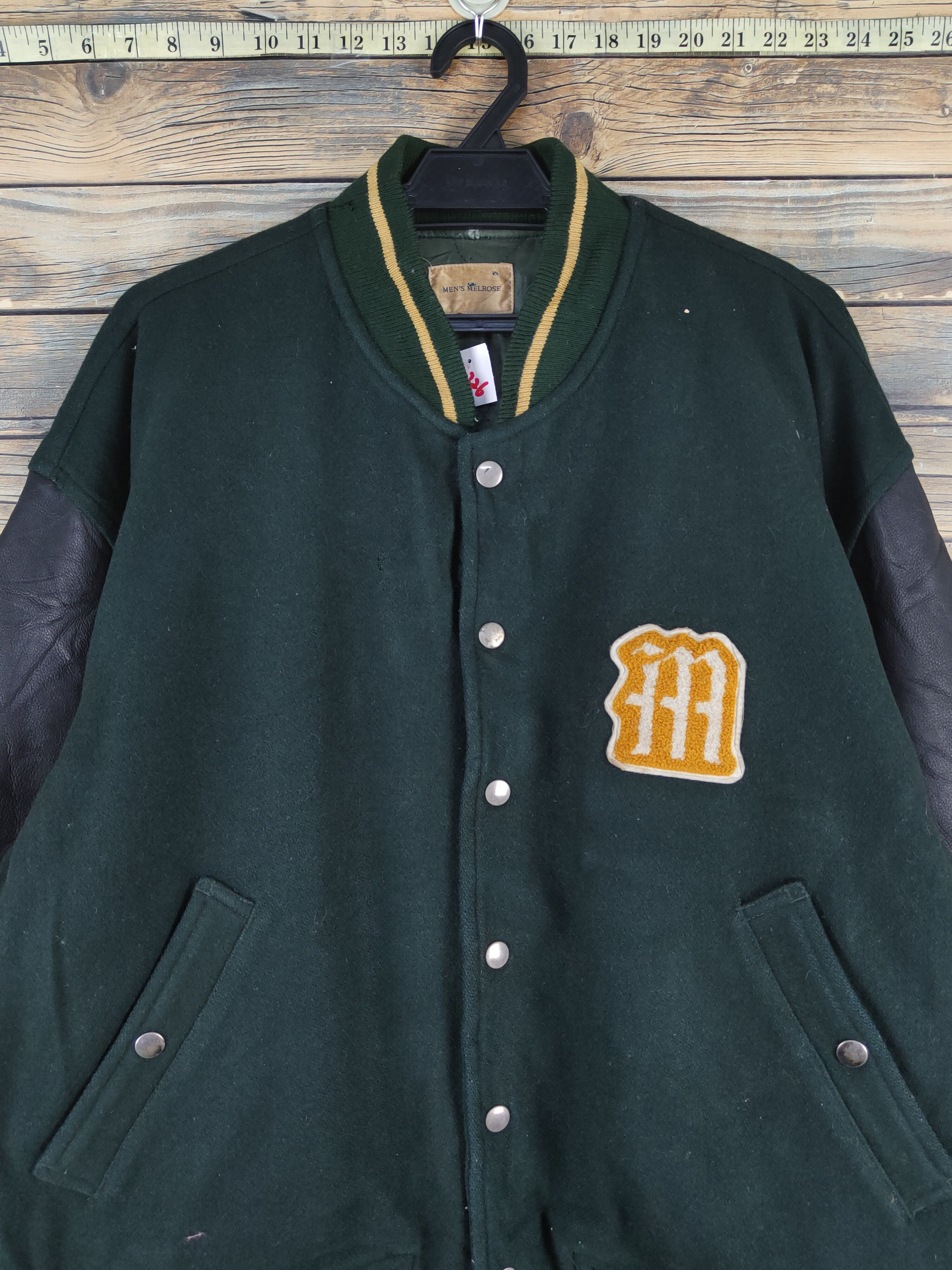 Melrose Men's Melrose Dark Green Leather Varsity Jacket #W1226 Size US L / EU 52-54 / 3 - 2 Thumbnail