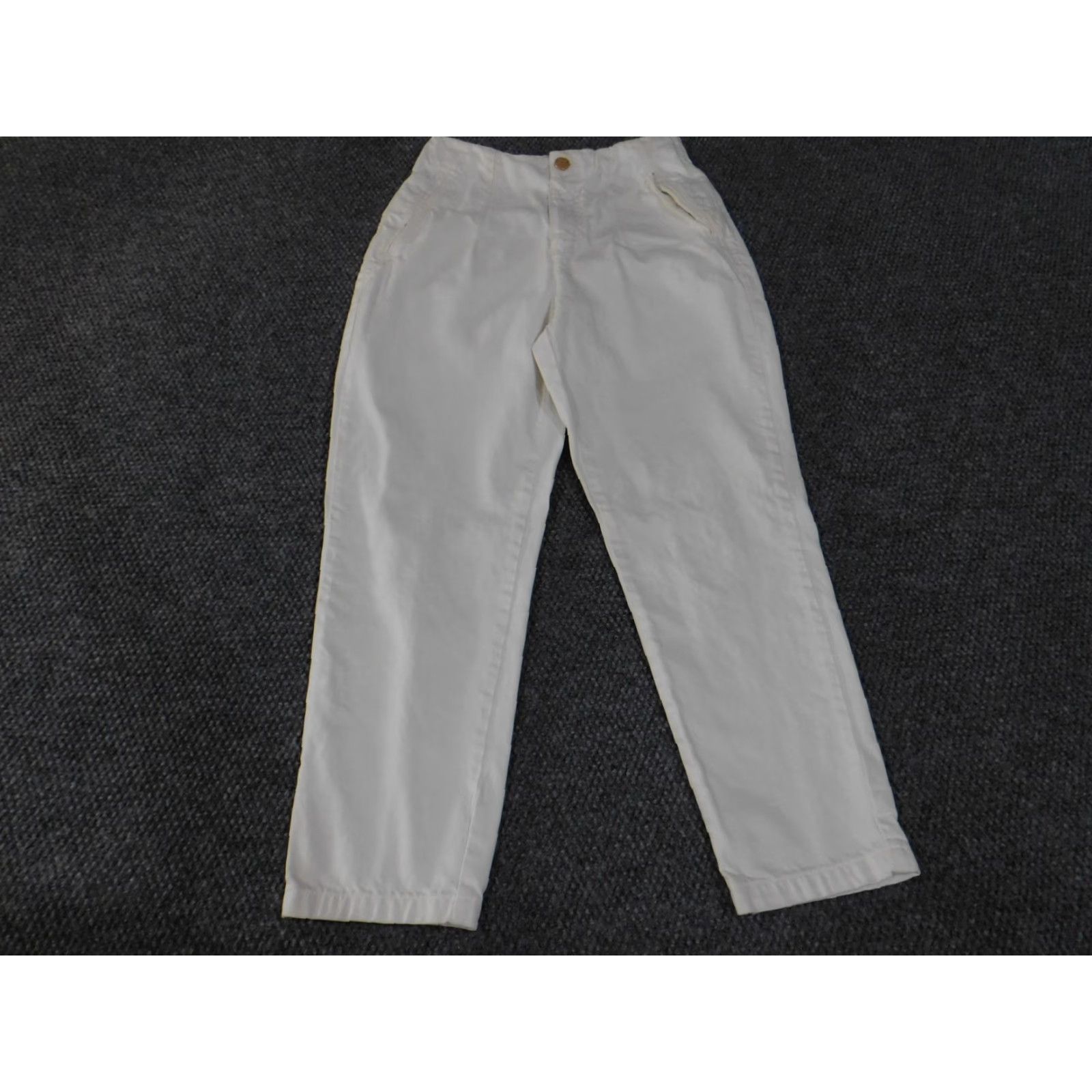 Zara Zara Womens Pants Large White Pleated Front Chino Trousers 100% Cotton High Rise Size 36" / US 14 / IT 50 - 2 Thumbnail