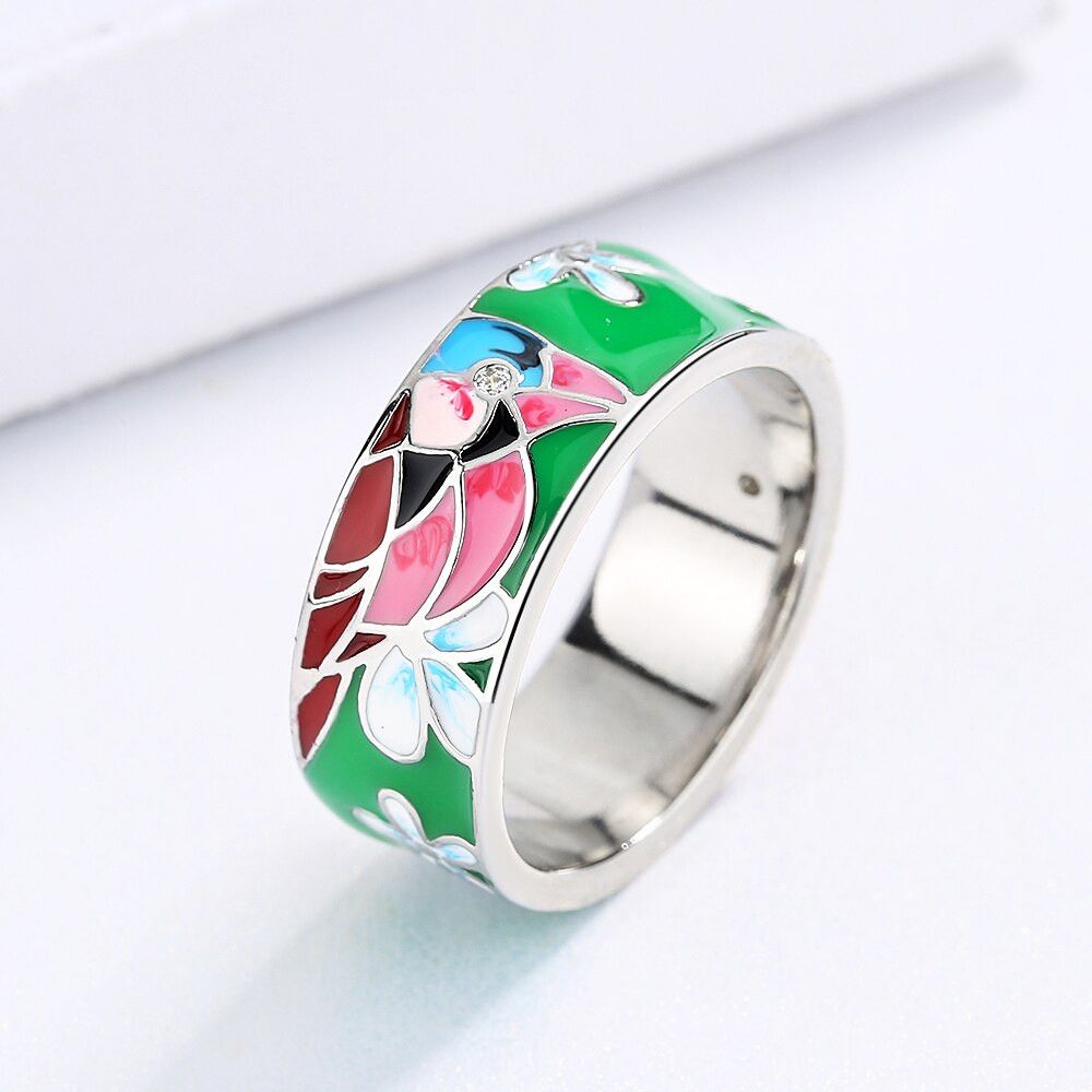 Jewelry Exquisite Red Flower Handmade Enamel Ring Size ONE SIZE - 5 Thumbnail