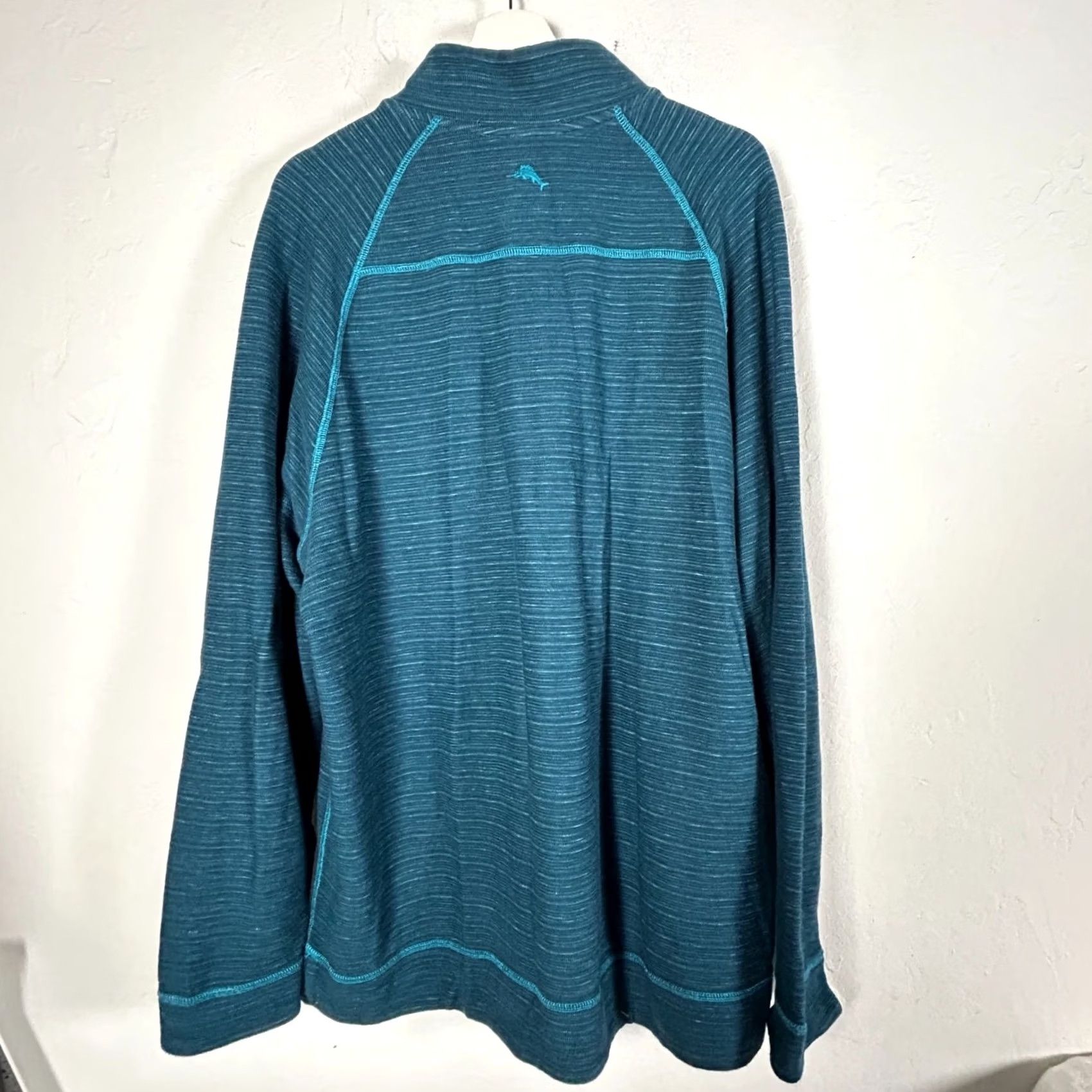 Tommy Bahama Tommy Bahama Mens Reversible 1/4 Zip Pullover Sweater XL Blue Stripe Cotton NWOT Size US XL / EU 56 / 4 - 2 Thumbnail