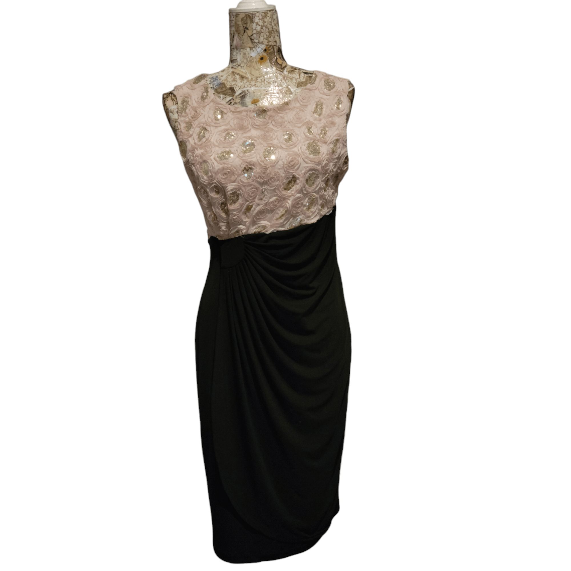 NBDN Nobrandedon Enfocus Blush Rosettes Sequins Black Gathered Stretchy Dress Size M / US 6-8 / IT 42-44 - 9 Thumbnail