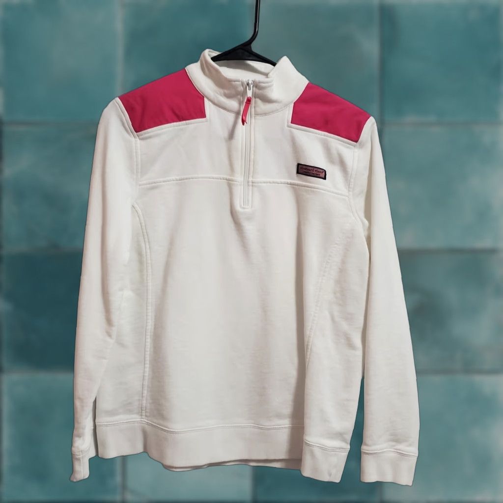 Vineyard Vines Vineyard Vines Sweatshirt Women M White Pink 1/4 Zip Pullover 100% Cotton Mock Neck Long Sleeve Logo Size M / US 6-8 / IT 42-44 - 1 Thumbnail