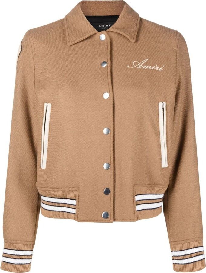 Amiri oc11z0225 Bones Cropped Bomber Jacket in Brown/White Size S / US 4 / IT 40 - 1 Thumbnail