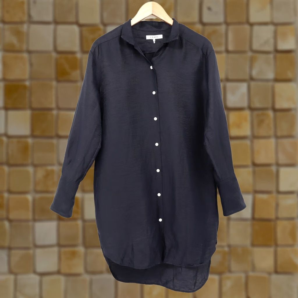 Frame FRAME Shirt Dress Women's Navy Linen Button Down Midi Casual Sz S Size S / US 4 / IT 40 - 1 Thumbnail