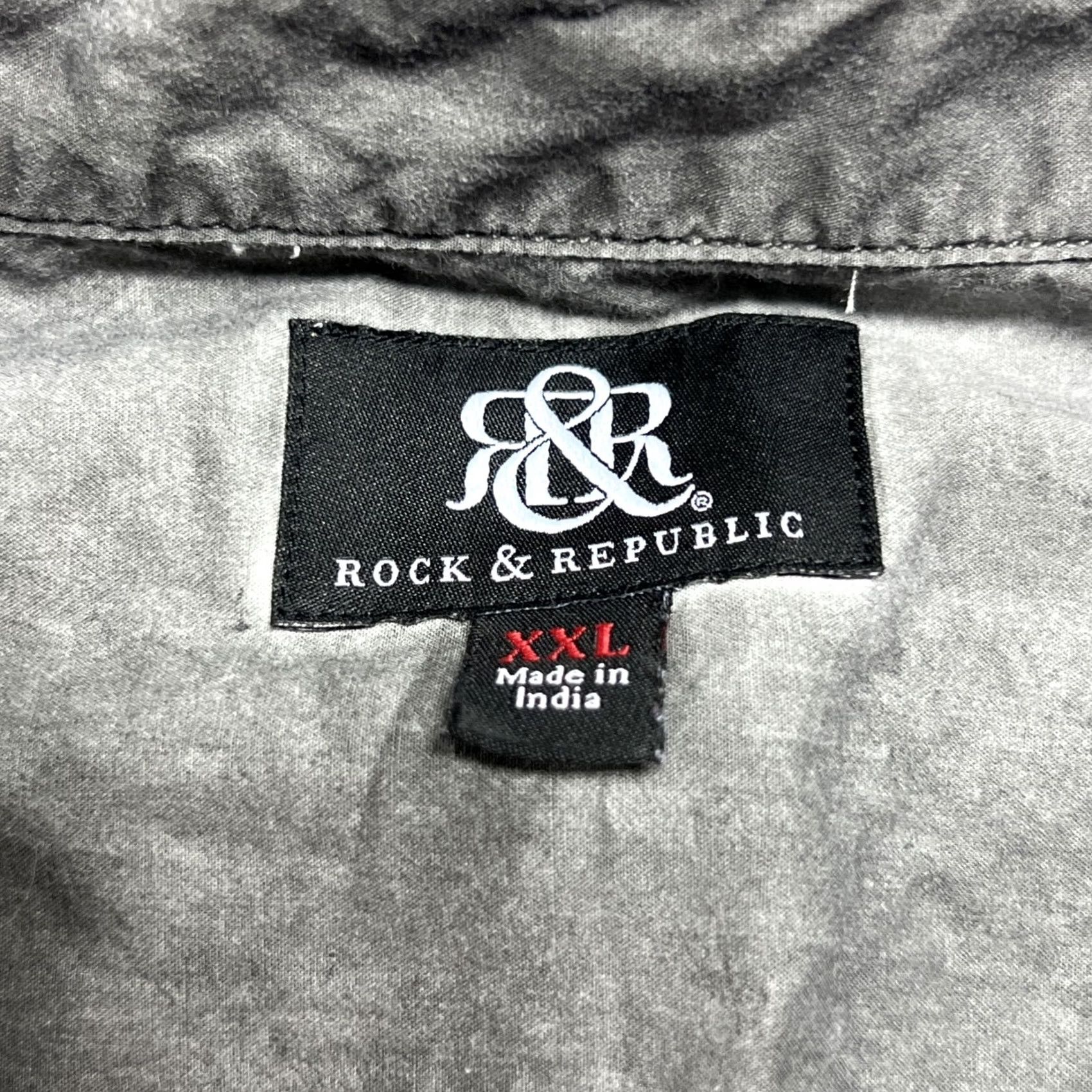 Vintage Rock & Republic Button-Up Shirt Mens XXL Distressed Gray Collared Long Sleeve Casual Rock Theme Size US XXL / EU 58 / 5 - 5 Thumbnail