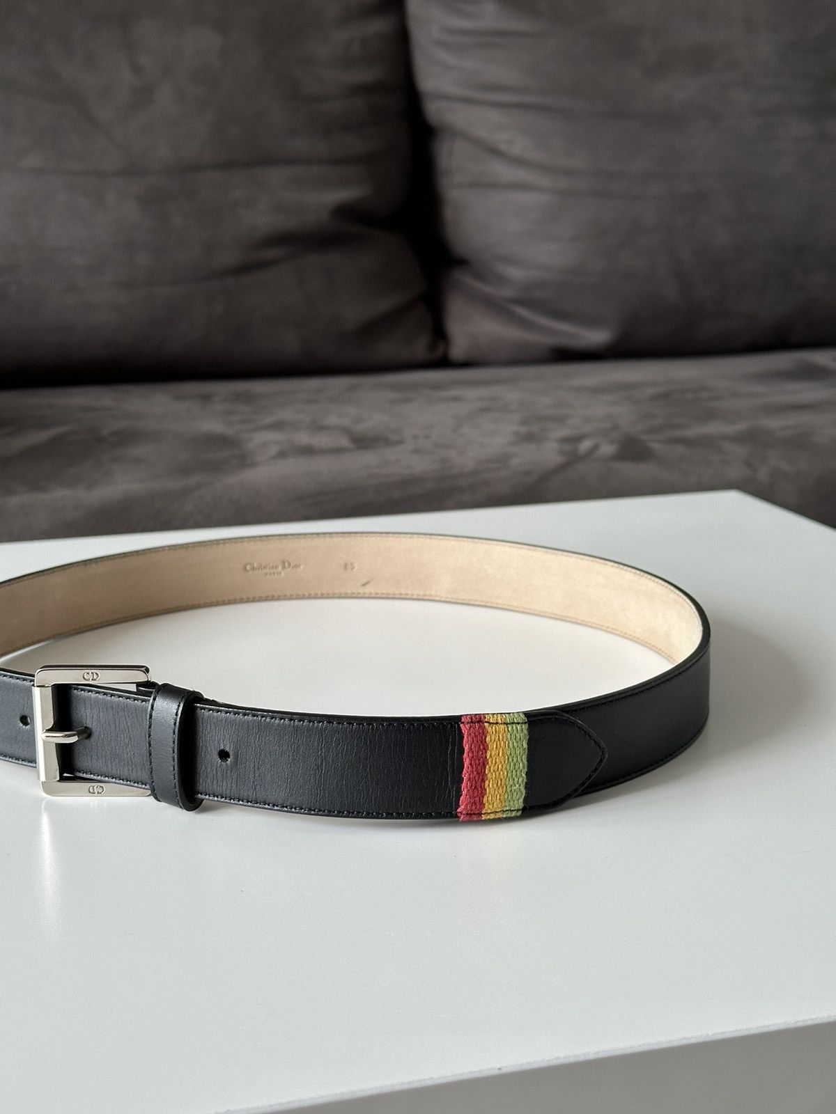 Christian Dior Monsieur DIOR Rasta Black Logo Leather Belt Vintage 2000’ Size: 28-30 Size ONE SIZE - 6 Thumbnail