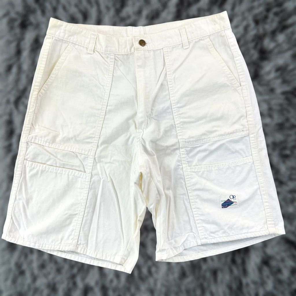 Ocean Pacific VINTAGE Ocean Pacific Shorts Mens 34 White Beach 80s Khaki Surf Skate Outdoor 9" Pants Chino Pockets 5-Pocket Design Cotton White 80s Mens Size US 34 / EU 50 - 1 Thumbnail