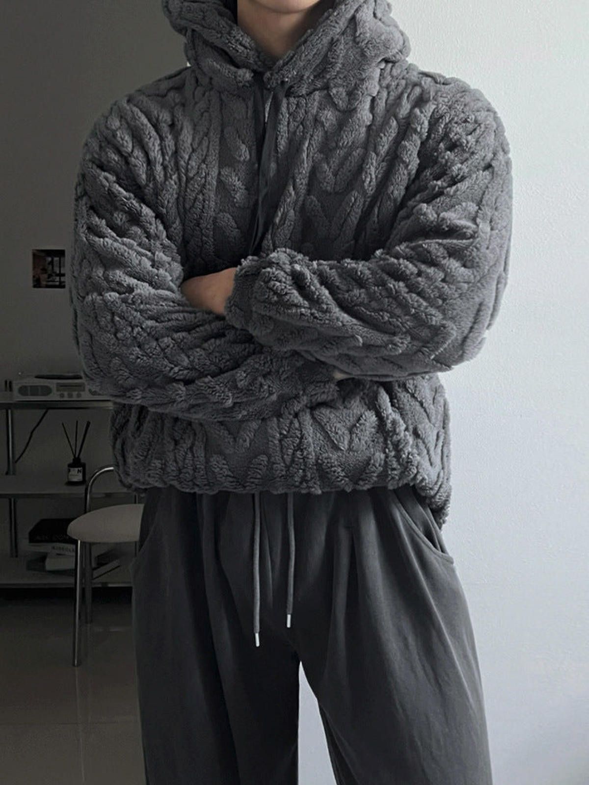 Vintage Textured Fleece Hooded Jacket, Cozy Outerwear Size US M / EU 48-50 / 2 - 5 Thumbnail