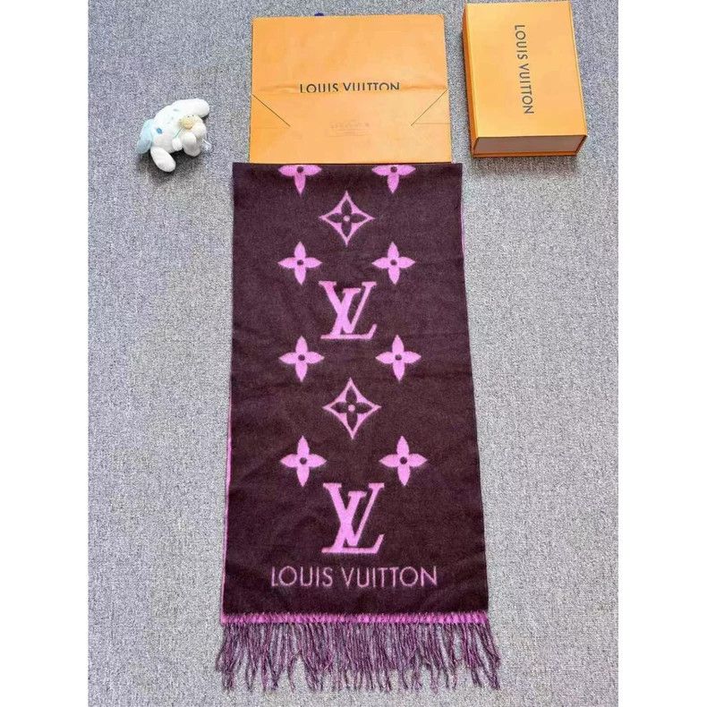 Louis Vuitton LOUIS VUITTON Pink chestnut purple presbyopic logo cashmere Size ONE SIZE - 2 Thumbnail