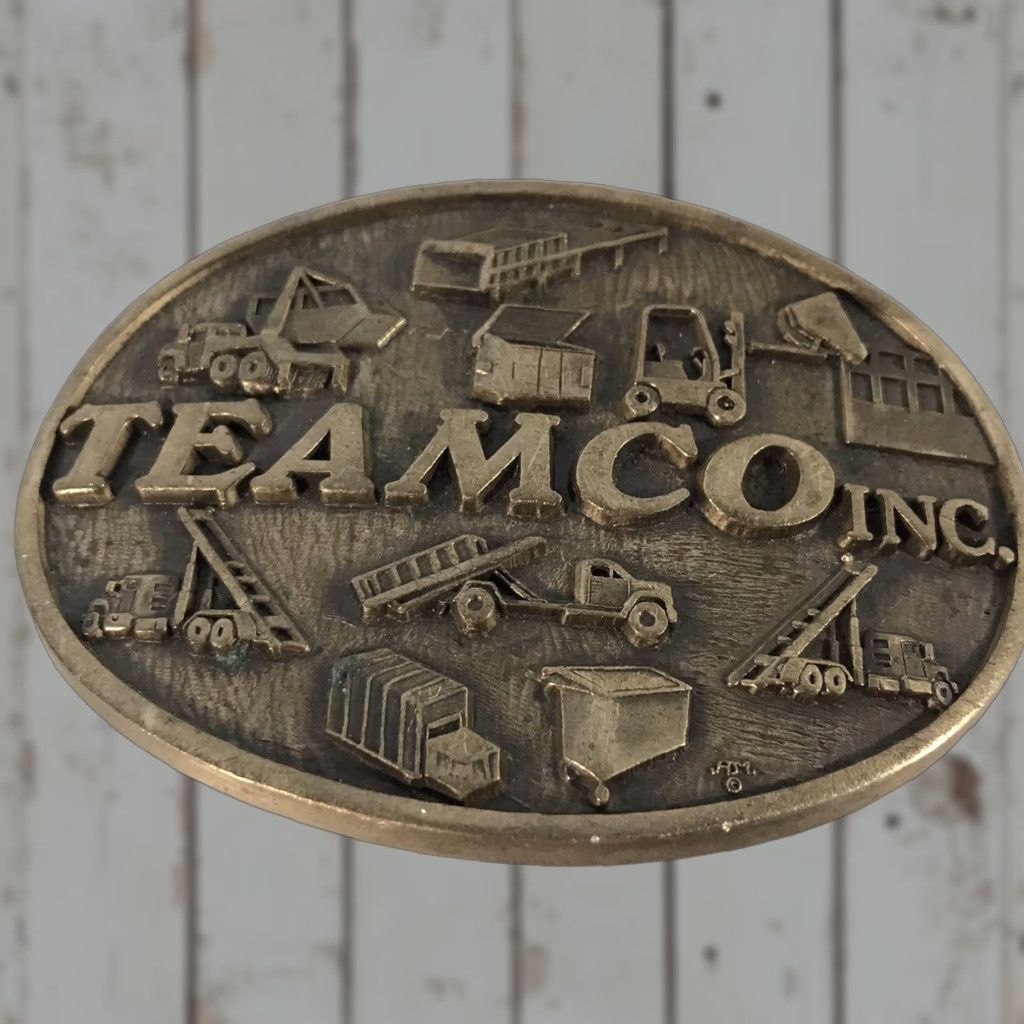 Vintage VINTAGE Teamco Inc Belt Buckle Brass No. 162 Solid Gold Art Deco 4x3in Men EUC Fits 2in Belt USA Size ONE SIZE - 1 Thumbnail