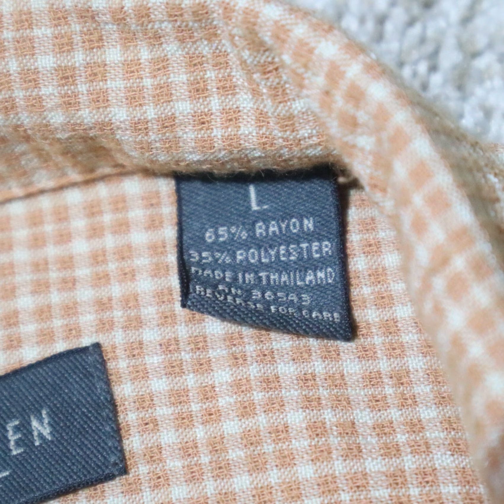 Van Heusen Van Heusen Shirt Short Sleeve Button Up Orange Coral Checked Rayon Men's L Large Size US 33 - 3 Thumbnail