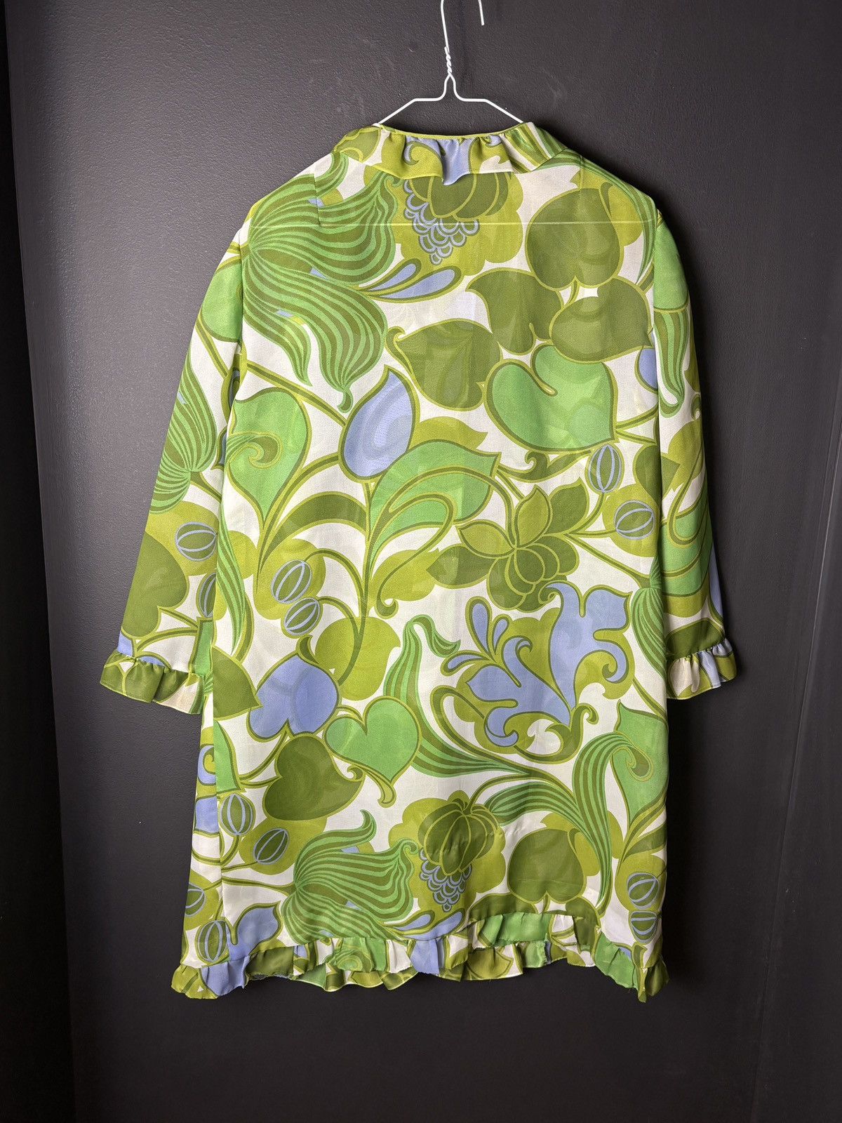 Vintage 1970s Mesh Dress 70s Mod Vintage Sheer Gown Frilly Floral Size ONE SIZE - 7 Thumbnail