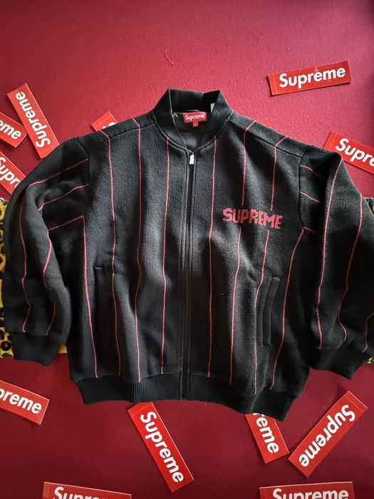 Supreme Supreme Pinstripe Varsity Zip-Up Sweater | Grailed