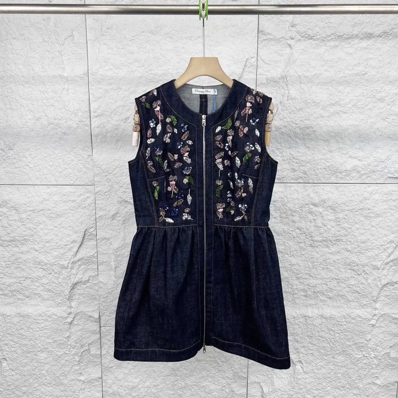 Dior Dior Navy Cotton Women's Dress with Embroidery 0089 Size ONE SIZE - 1 Thumbnail