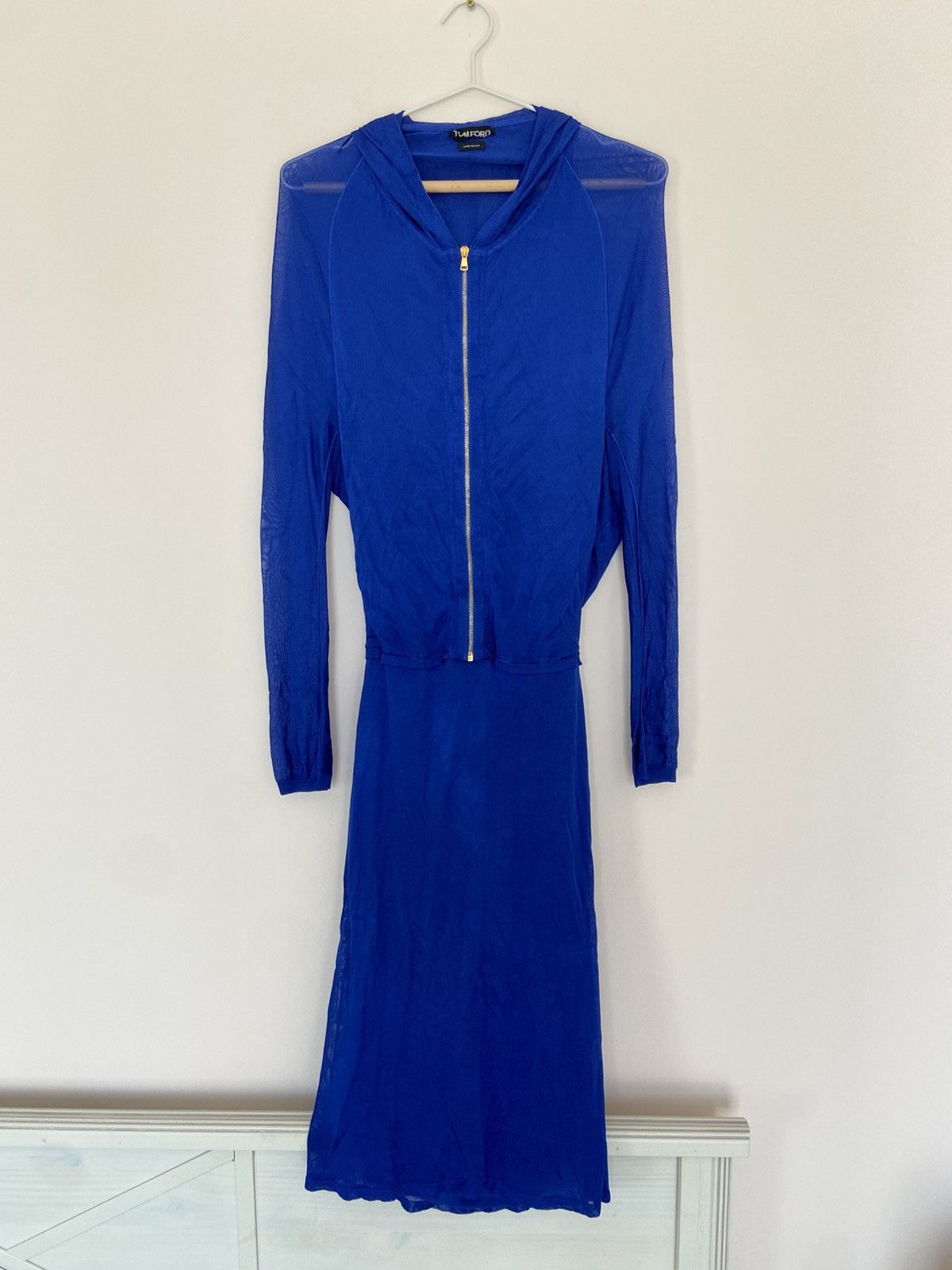Tom Ford Tom Ford Blue Viscose Zip Hooded Dress Size S / US 4 / IT 40 - 1 Thumbnail