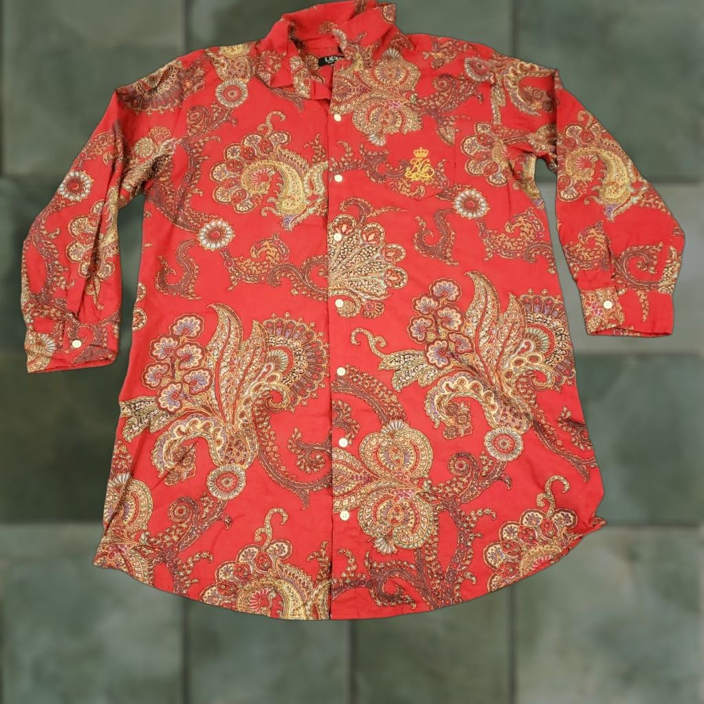 Ralph Lauren Lauren Ralph Lauren Red Paisley Button Up Long Sleeve Sleepwear Shirt Womens Large Cotton Size L / US 10 / IT 46 - 1 Thumbnail
