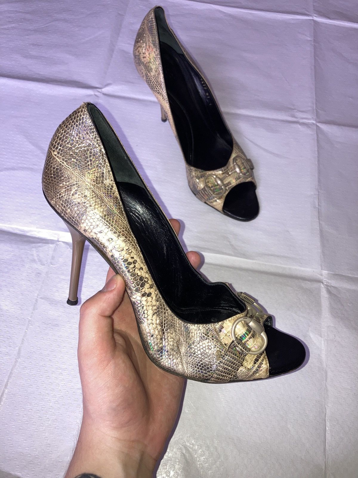 Gucci Gucci gold gold exotic leather Vintage Heels Size US 9.5 / IT 39.5 - 3 Thumbnail