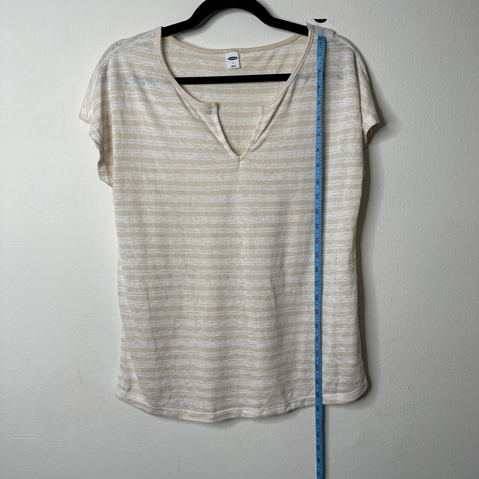 Old Navy Old Navy Cream & White Striped V-Split Neck Tee Blouse Small Size S / US 4 / IT 40 - 9 Thumbnail