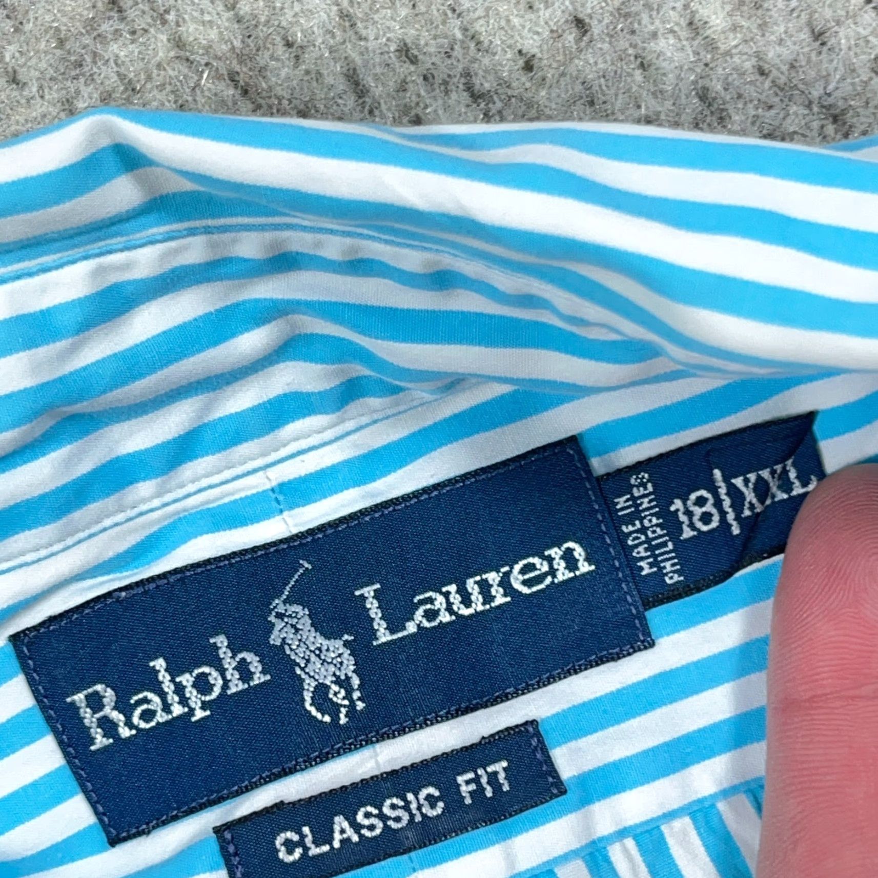 Ralph Lauren Ralph Lauren Shirt Men XXL 2XL Blue Striped Button-Up Poplin Classic Fit Size US XXL / EU 58 / 5 - 3 Thumbnail