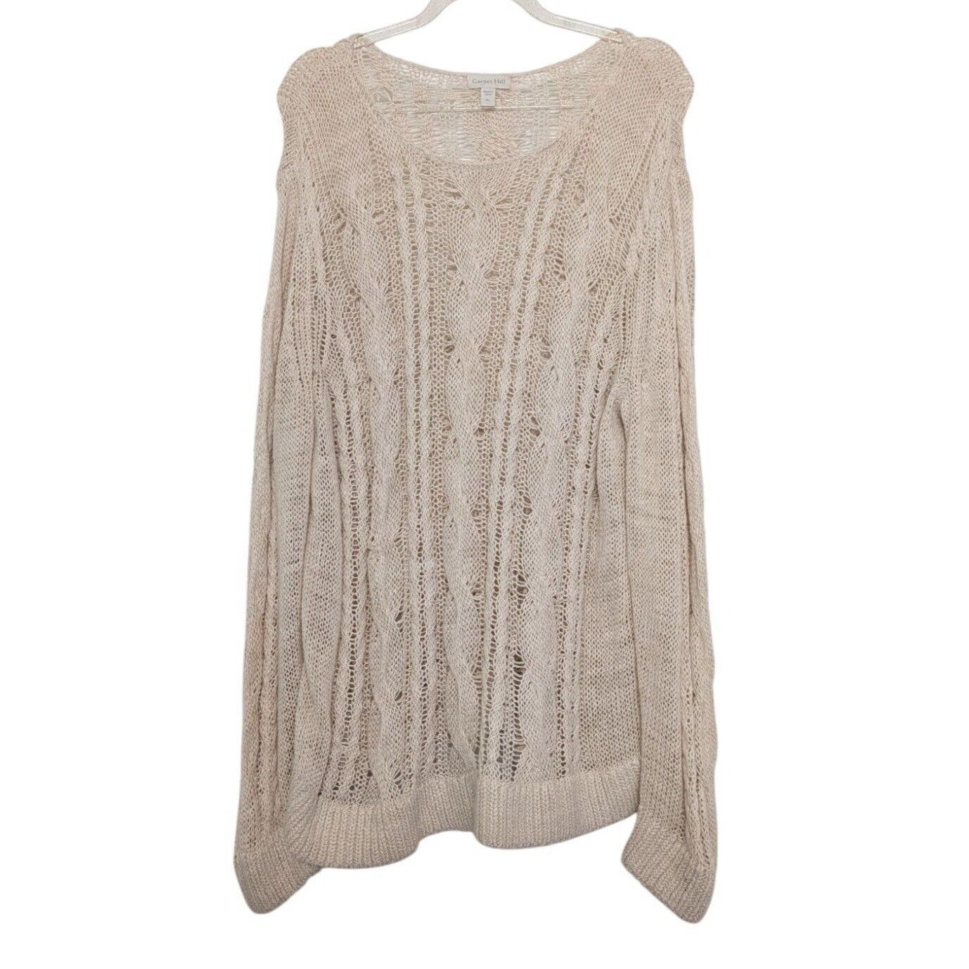 Designer Garnet Hill Cabled Pullover Womens Size XL Ecru Beige Linen Size US XL / EU 56 / 4 - 1 Thumbnail