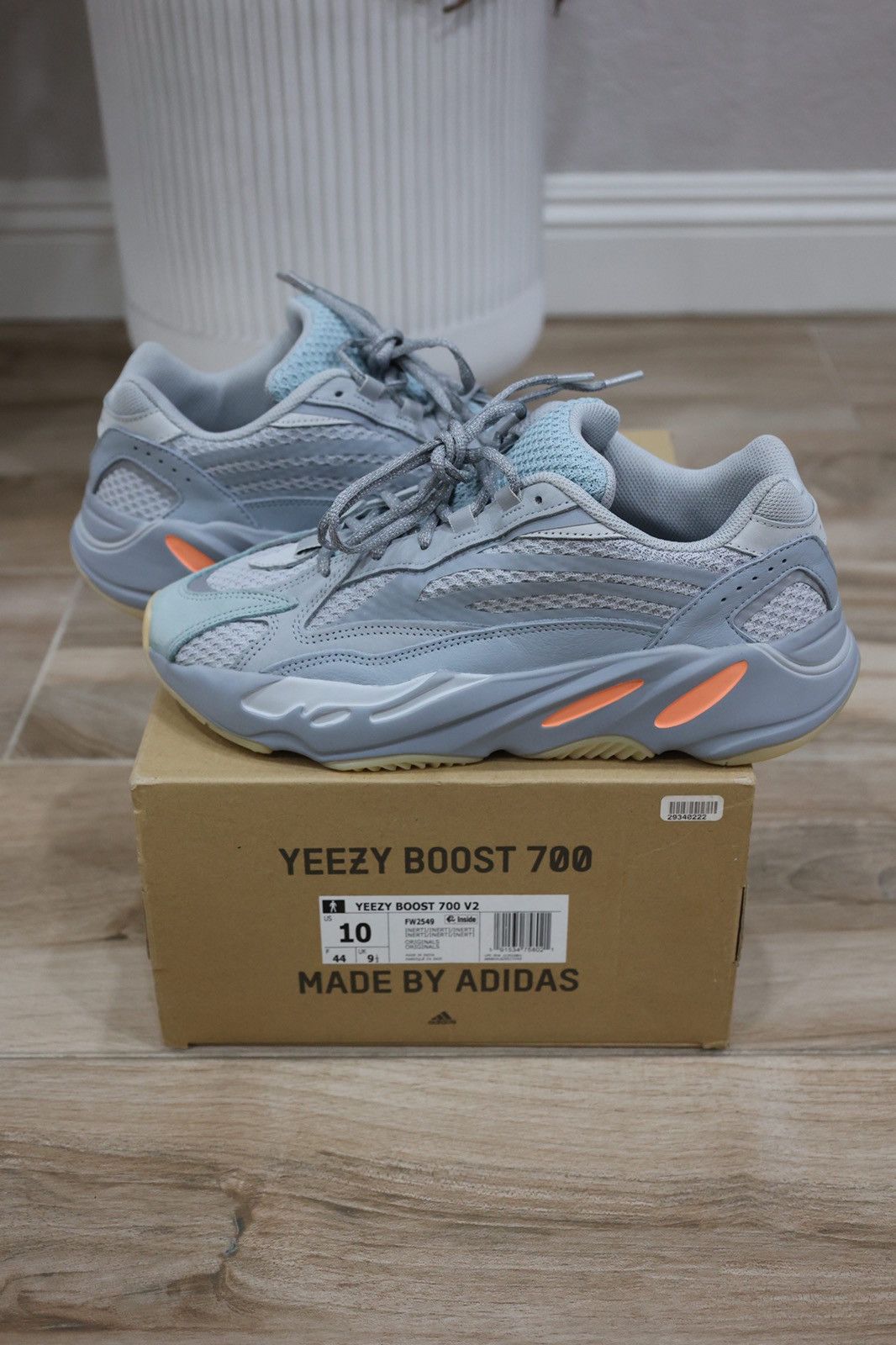 image of Adidas Yeezy Boost 700 V2 Inertia Shoes in Grey Orange, Men's (Size 10)