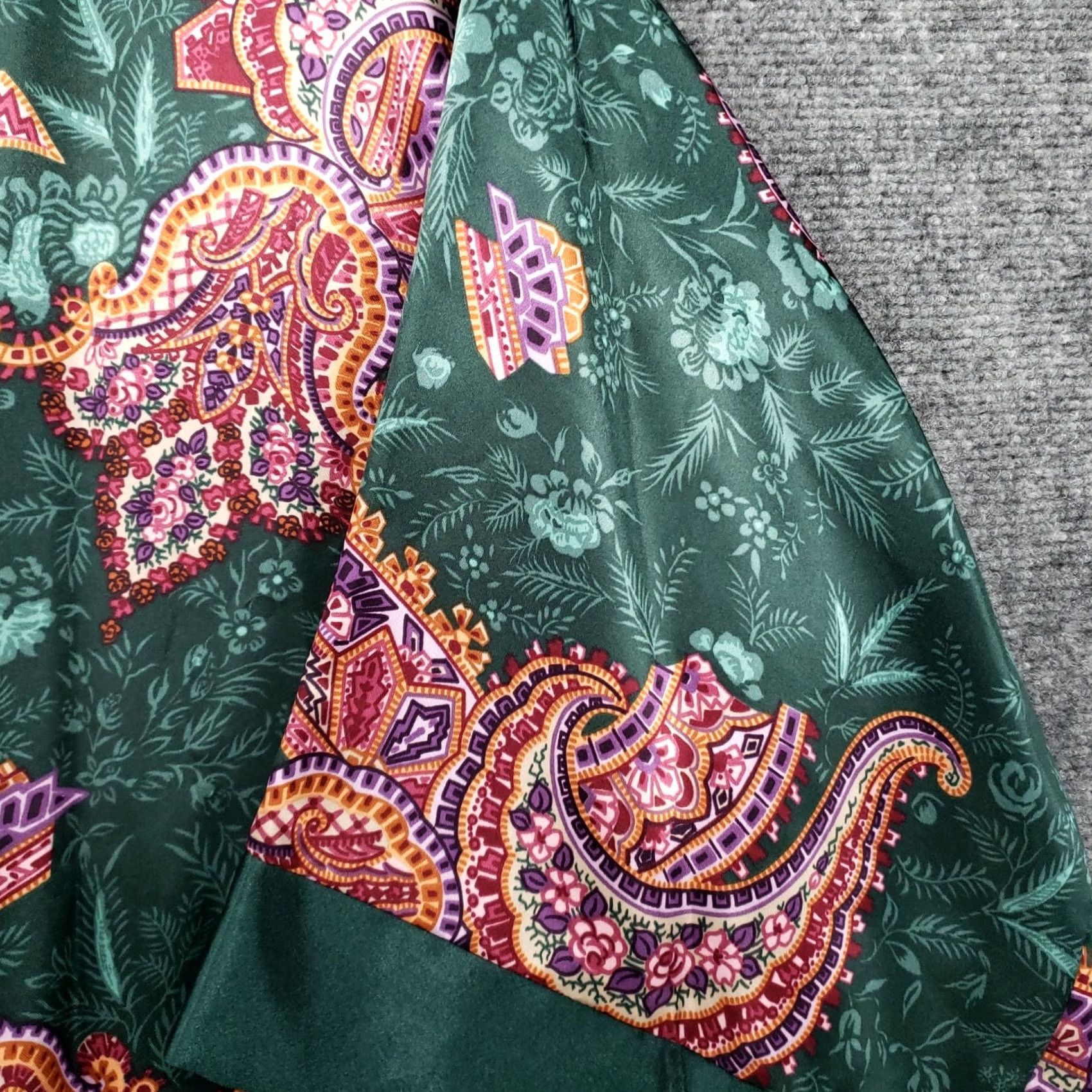 Vintage Expressions Sleep Robe Womens M Medium Green Paisley Kimono Sleeves Sleepwear Size ONE SIZE - 5 Thumbnail
