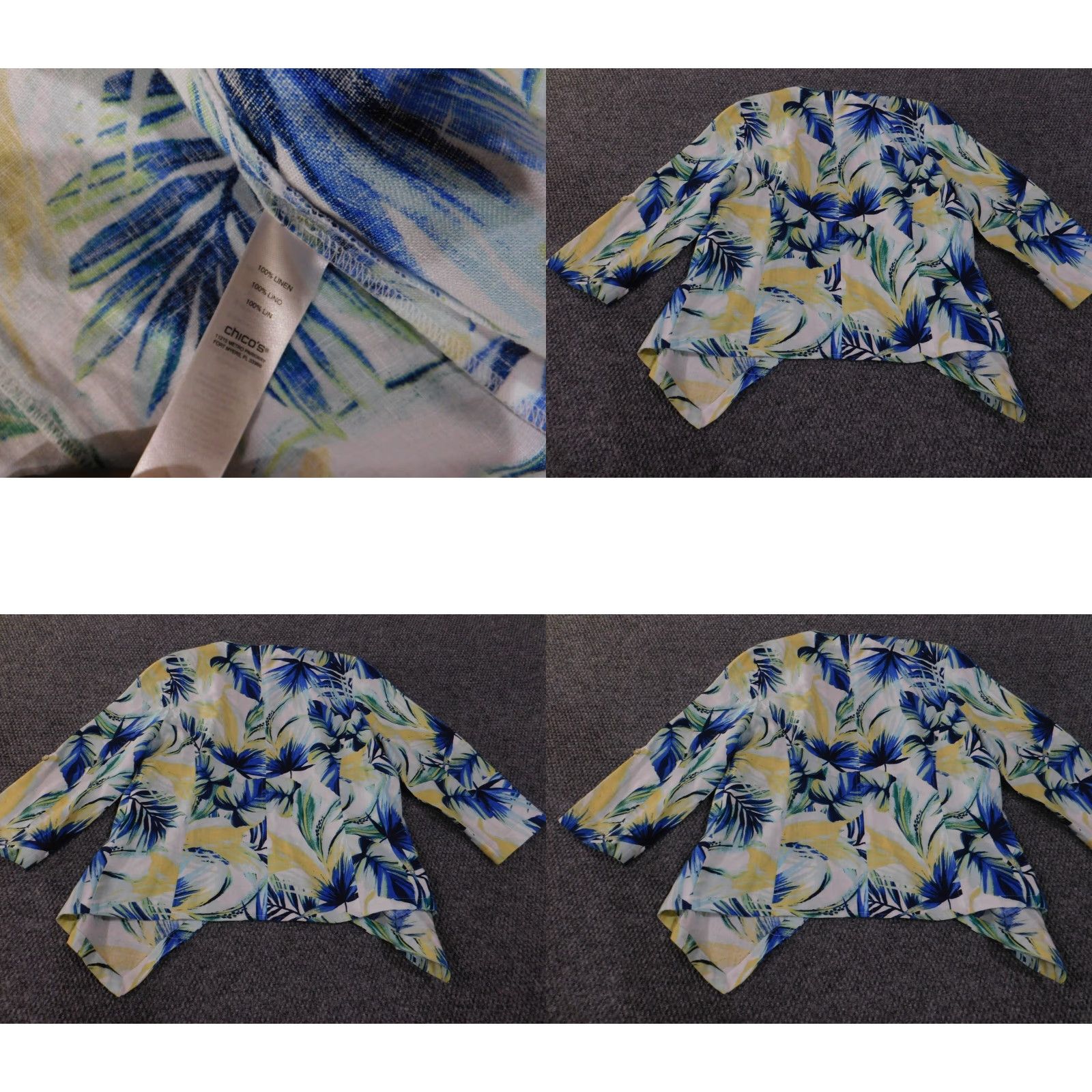 Vintage Chico's Jacket Blue Floral Open Linen Knit Relaxed Linen Lining Women Casual Beach Winter Regular Size 1 Long Sleeve Mid-Length Size XS / US 0-2 / IT 36-38 - 8 Thumbnail