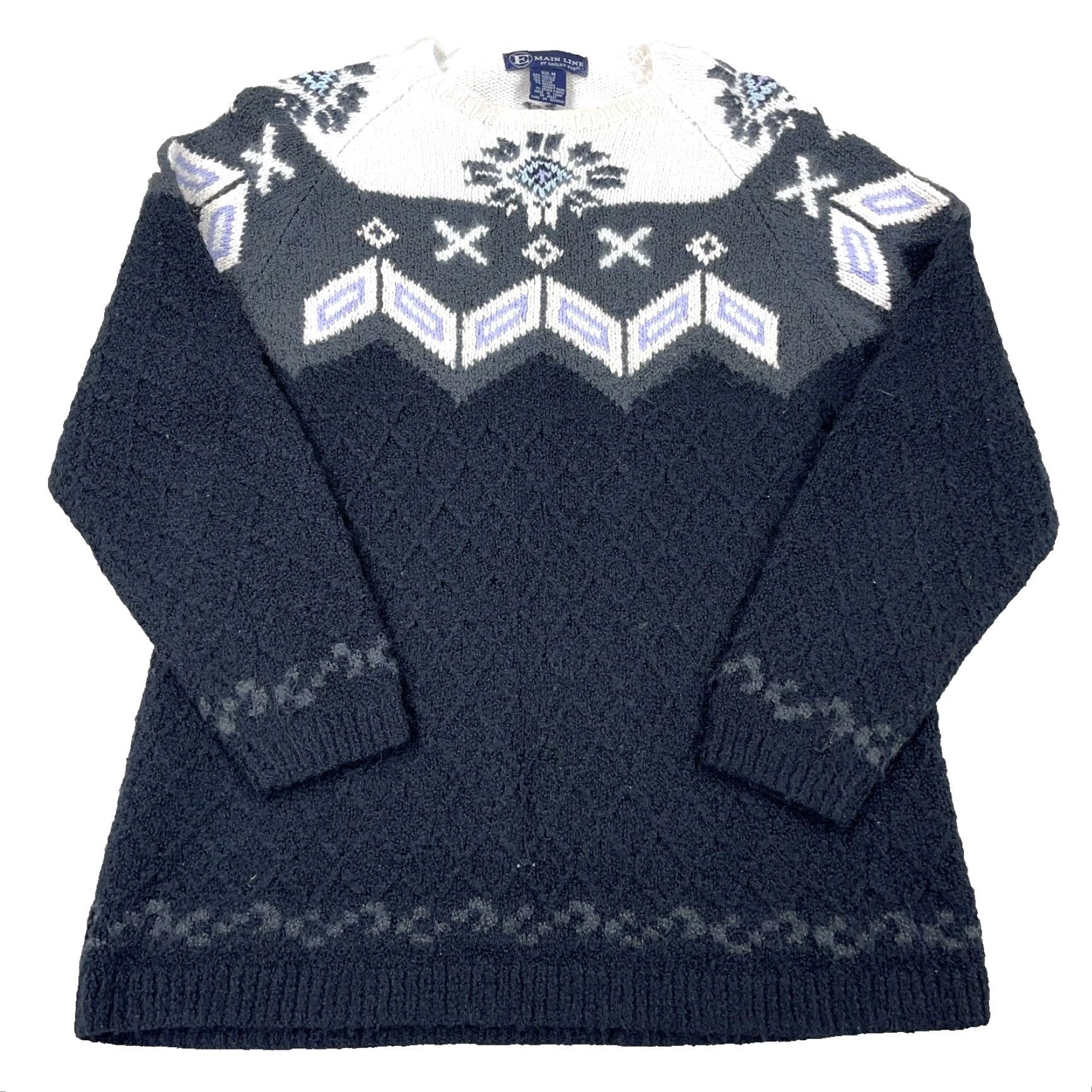 Vintage Eagles Eye Sweater Women Medium Blue Gray Acrylic Knit Crew Neck Casual 90s Art Christmas USA Logo Pullover Regular Fall Spring Summer Winter Womens Size M / US 6-8 / IT 42-44 - 2 Thumbnail