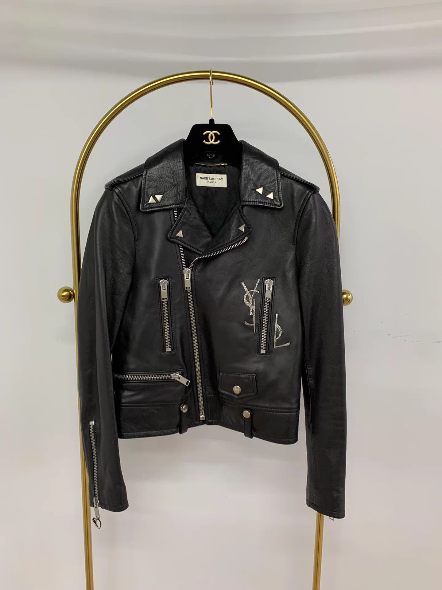 Yves Saint Laurent YSL Black Leather Biker Jacket 34 New Size XS / US 0-2 / IT 36-38 - 1 Thumbnail