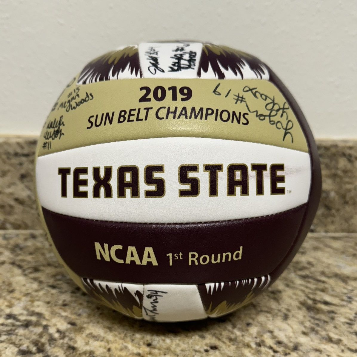 NCAA 2019 Texas State Bobcats Sun Belt Champ Autograph Volleyball Size ONE SIZE - 5 Thumbnail