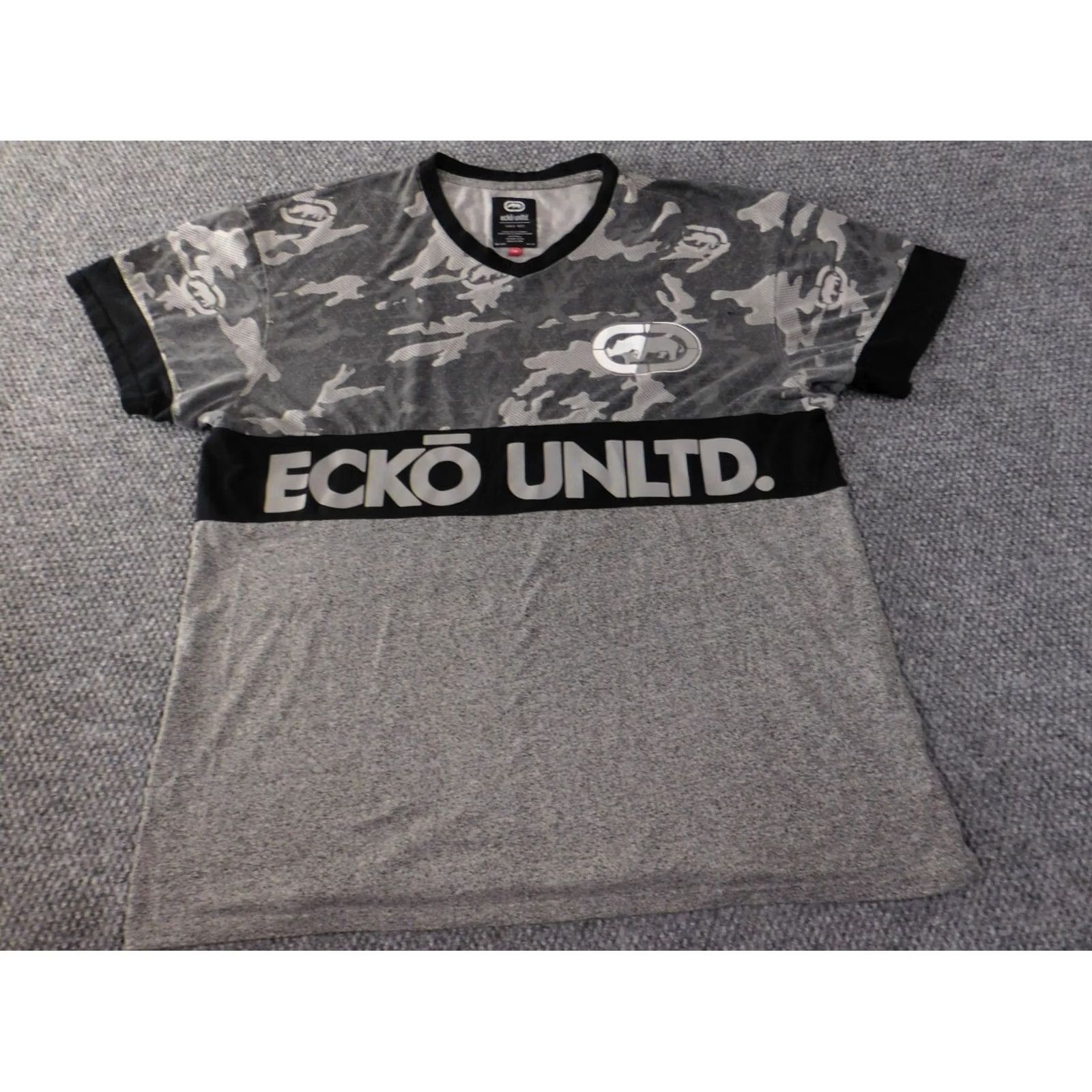Ecko Unltd. Ecko Unltd Shirt 2XL Gray V-Neck Camouflage Logo Hip Hop Short Sleeve Vintage No Size US XXL / EU 58 / 5 - 3 Thumbnail