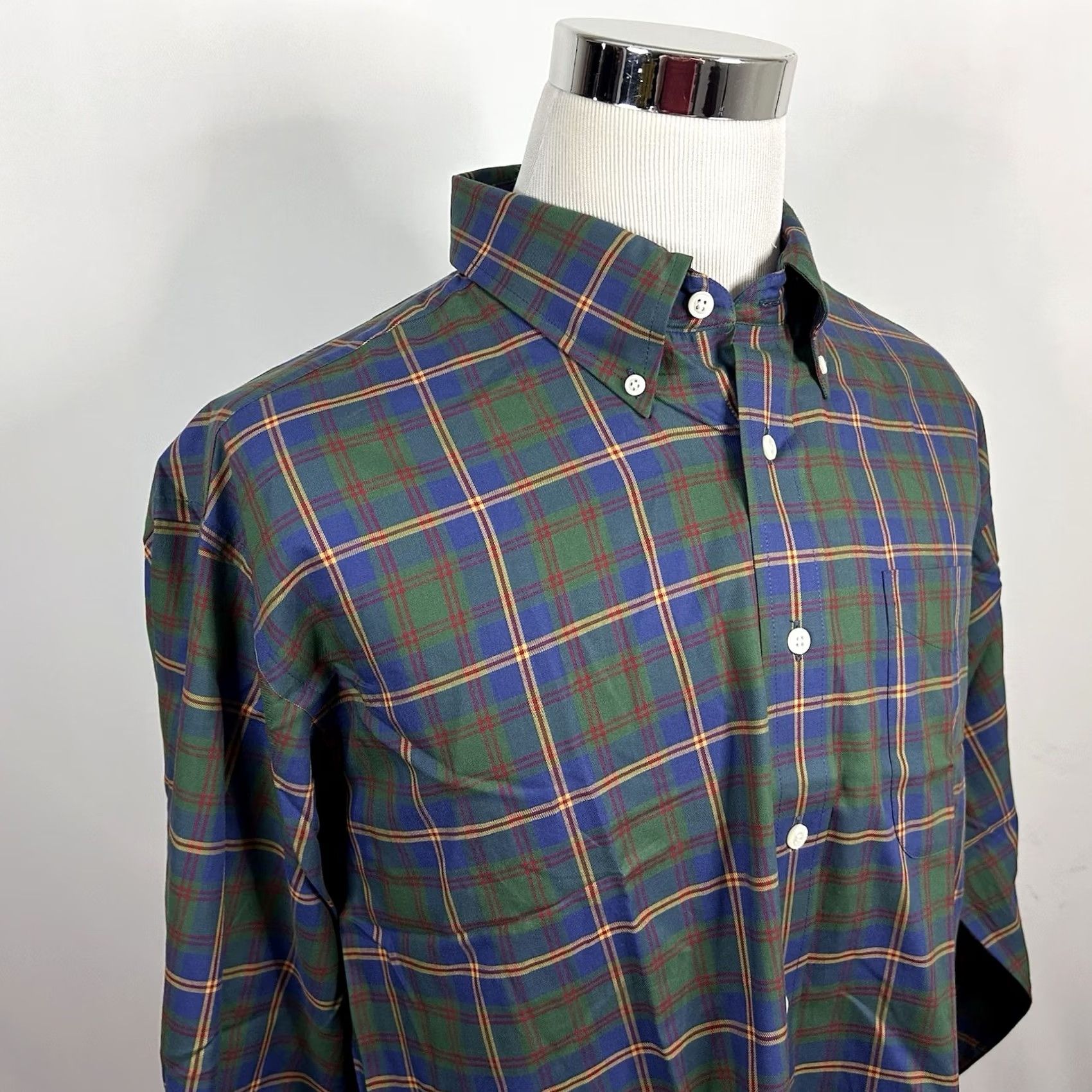Vintage LL Bean XL US Marin Corps Plaid Shirt Blue Green Cotton Button-Down Size US XL / EU 56 / 4 - 2 Thumbnail