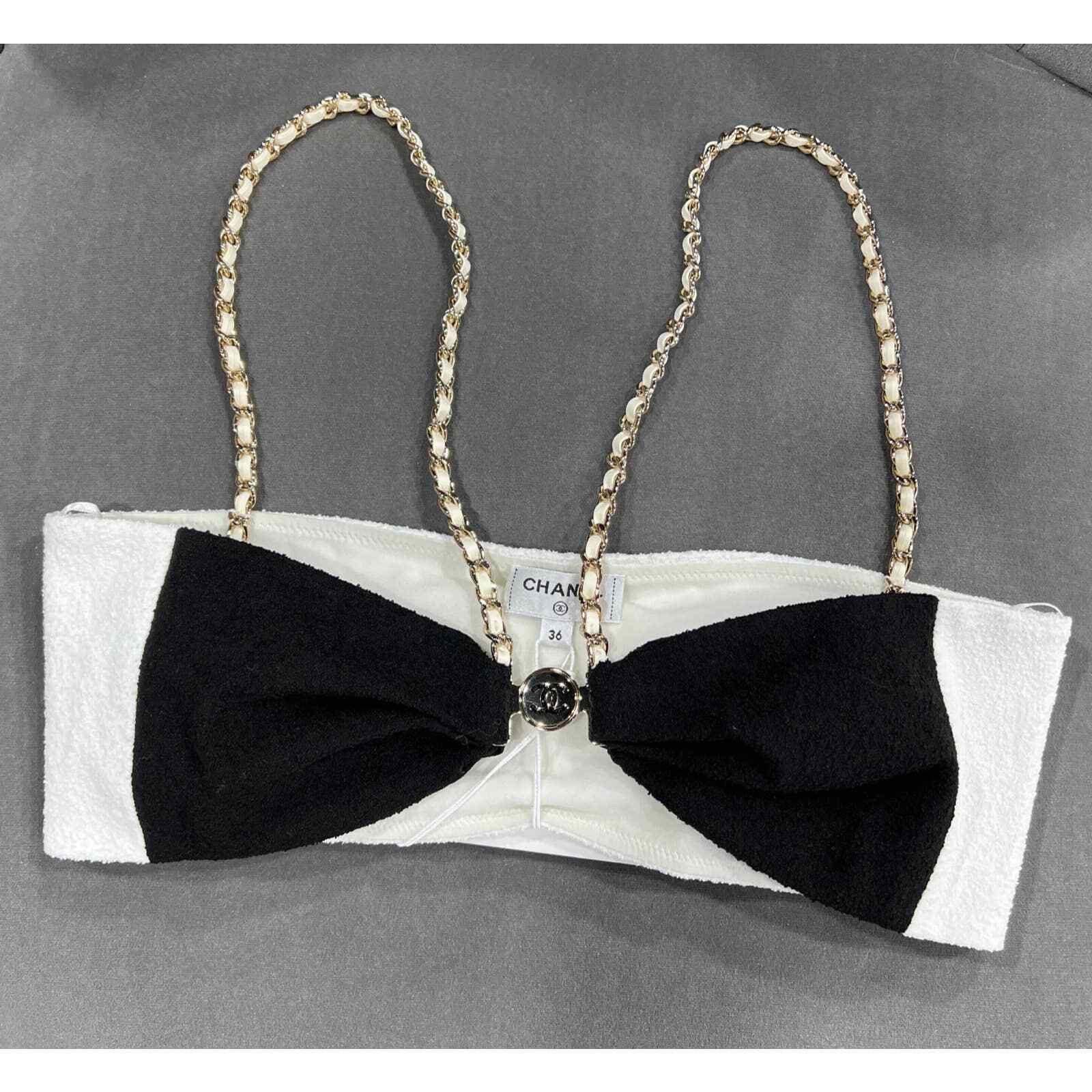 Chanel Chanel 22S Runway Black White Gold Cotton Crepe Top Bra 36 Size XS / US 0-2 / IT 36-38 - 2 Thumbnail