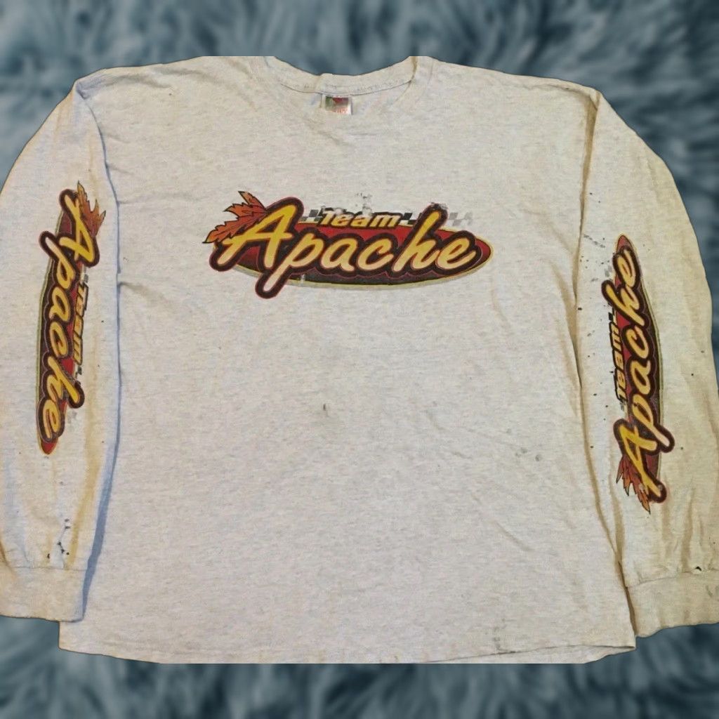 Thrasher Vtg 90s Team Apache Racing Thrashed Faded Shirt XL Grunge Flame Biker Skate Y2K Shirt Men's XL Gray Harley Vintage 90s Grunge Thrashed Thrashed Shirt Size US XL / EU 56 / 4 - 1 Thumbnail