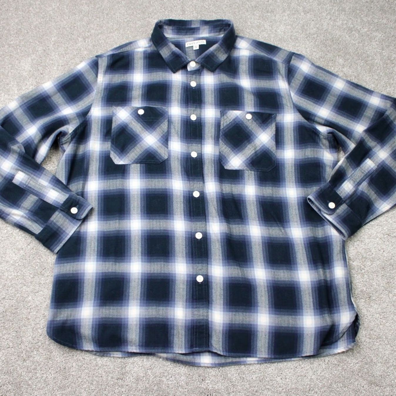 Frye Frye & Co Shirt Mens 2XLT XXL-Tall Blue Plaid Flannel Long Sleeve Button Up Size US XXL / EU 58 / 5 - 2 Thumbnail