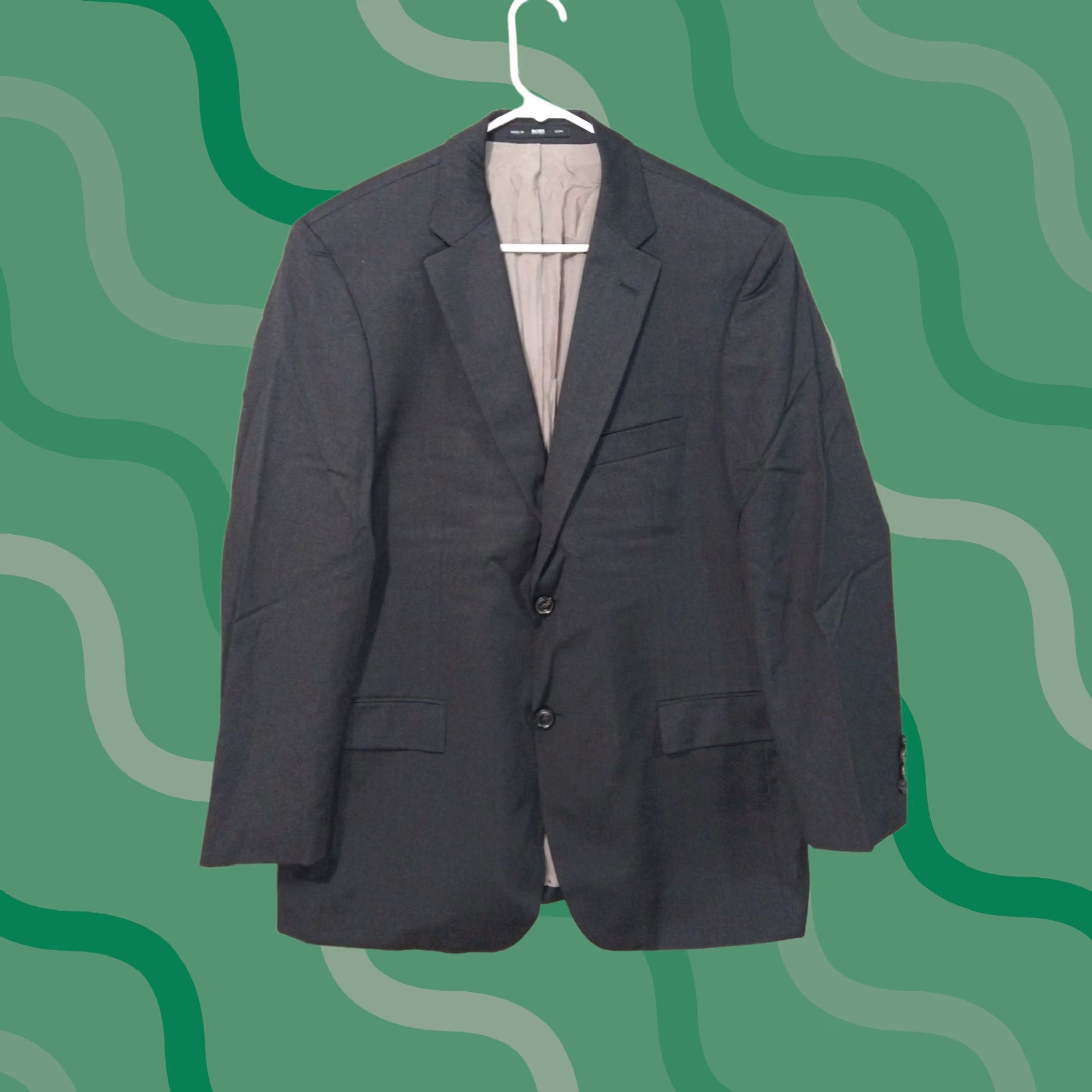 Hugo Boss HUGO BOSS Blazer Mens 42R Gray Wool 2 Piece Suit Jacket 2-Button Notch Lapel Regular Fit Vintage No Size 42R - 1 Thumbnail