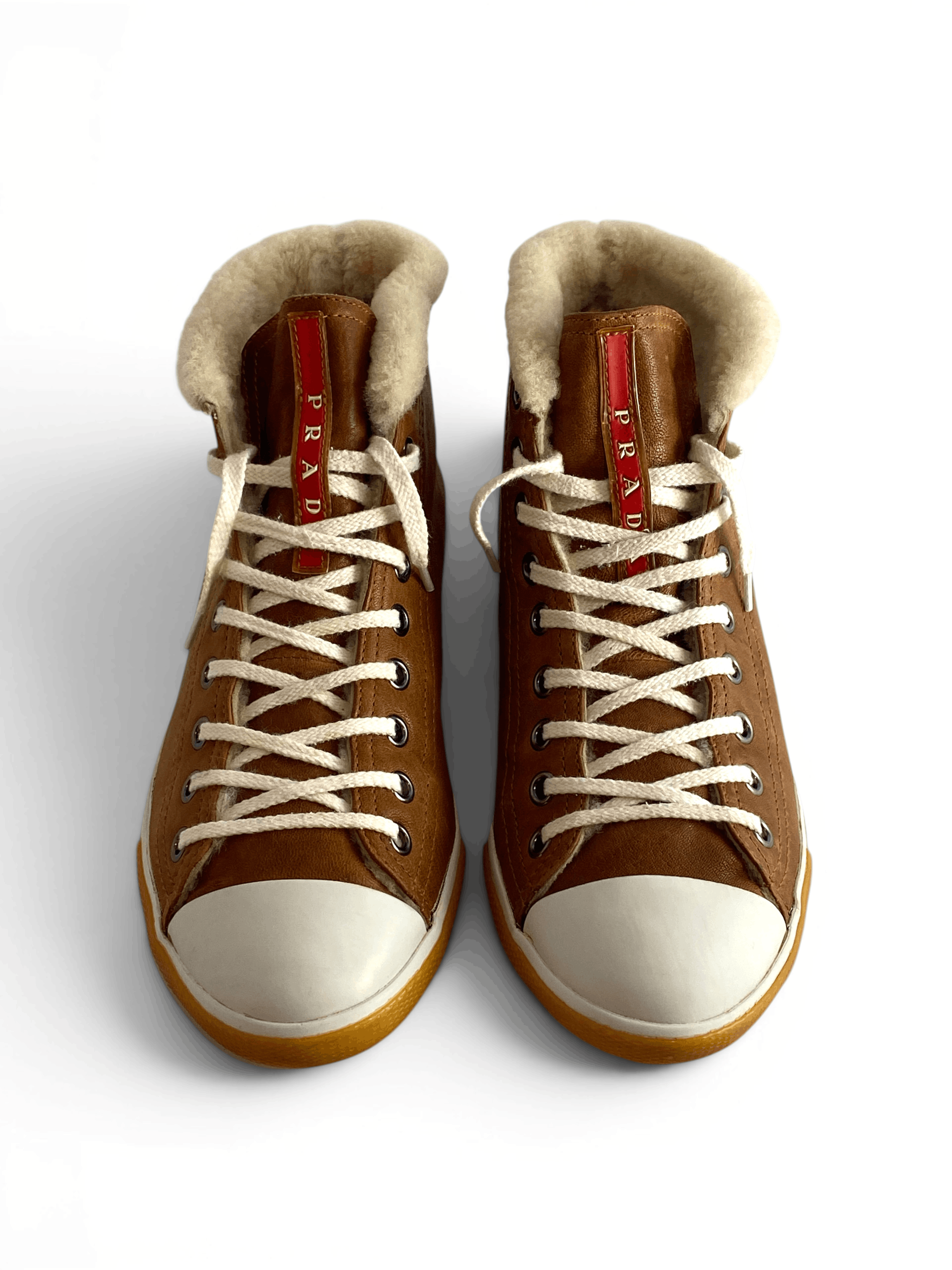 Prada Prada Brown White Suede Faux Sneakers Trainers Shoes Size US 8 / IT 38 - 6 Thumbnail