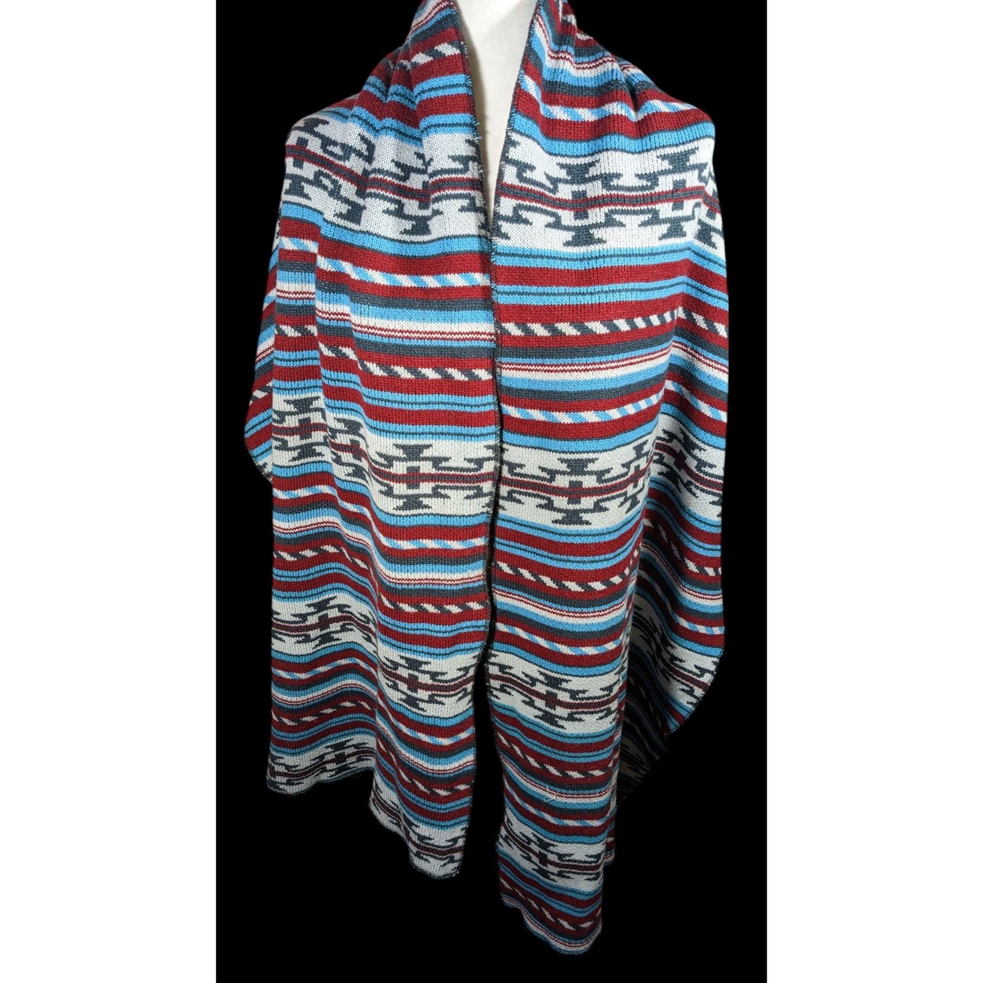 Free People Free People Southwestern/Aztec Print Red And Blue Woven Scar Size ONE SIZE - 2 Thumbnail