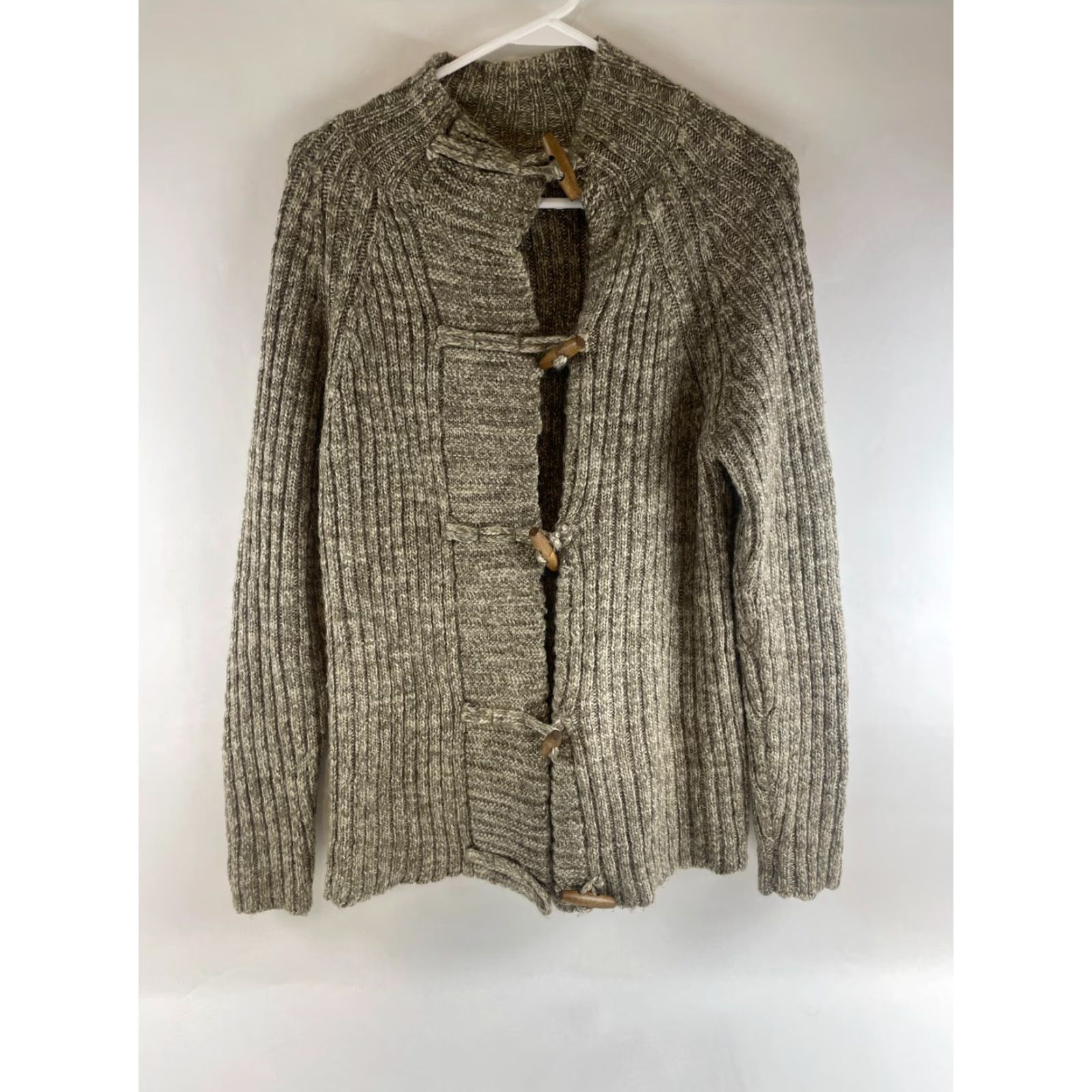 Vintage Ruff Hewn Sweater Women's L Tan Brown Wool Blend Rib Knit Button Loop Pullover Modern Womens Size L / US 10 / IT 46 - 2 Thumbnail