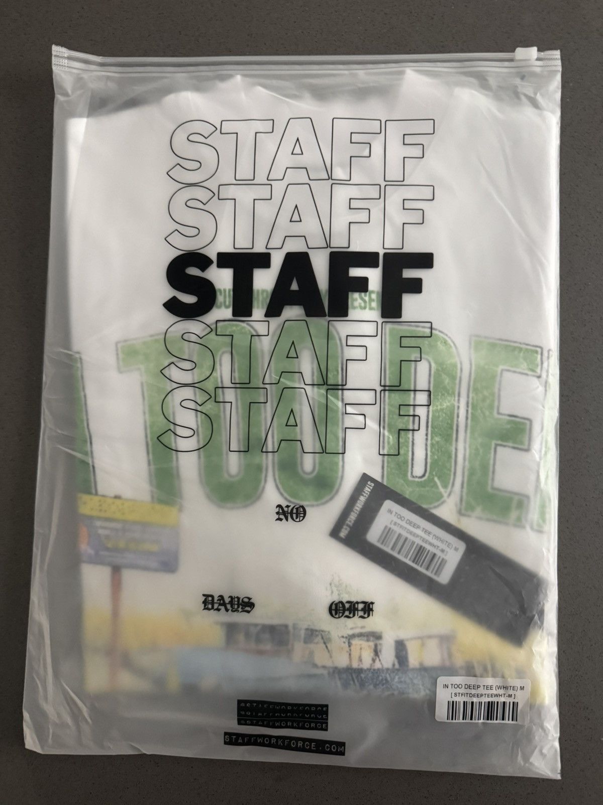 STAFF WORKFORCE STAFF WORKFORCE IN TOO DEEP T thrashed suboxone suicideboys Size US M / EU 48-50 / 2 - 6 Thumbnail