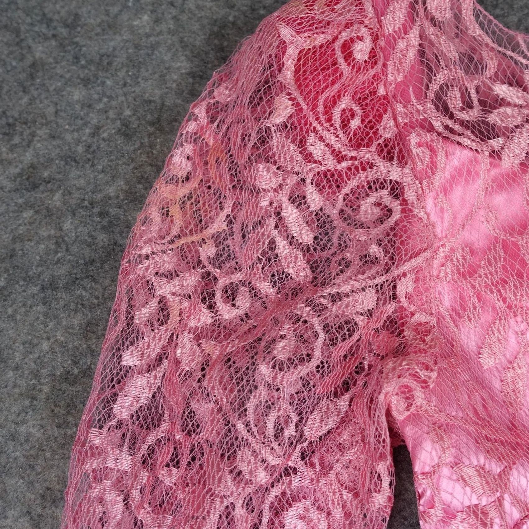 Pinko VINTAGE Pink Floral Lace Mermaid Dress Womens XS 3/4 Puff Sleeve Formal Gown VTG Size XS / US 0-2 / IT 36-38 - 5 Thumbnail
