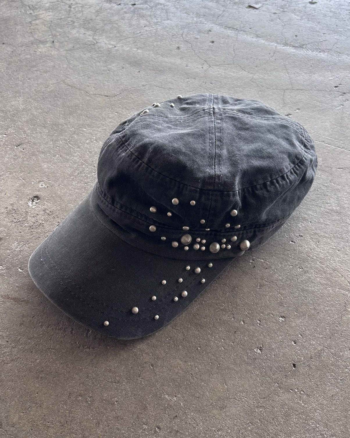 Vintage Studed Cadet Hats Distressed Faded Black